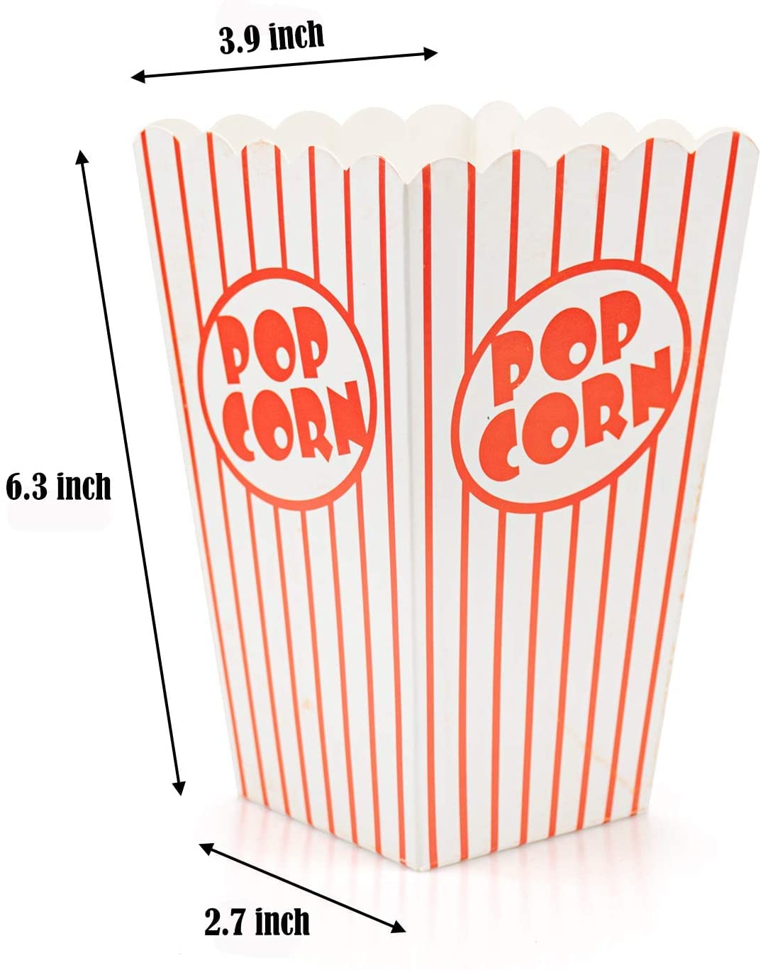 Bekith 100 Pack Paper Open-Top Popcorn Box, Popcorn Containers Striped Red And White, Great For Movie Theater Carnival Party
