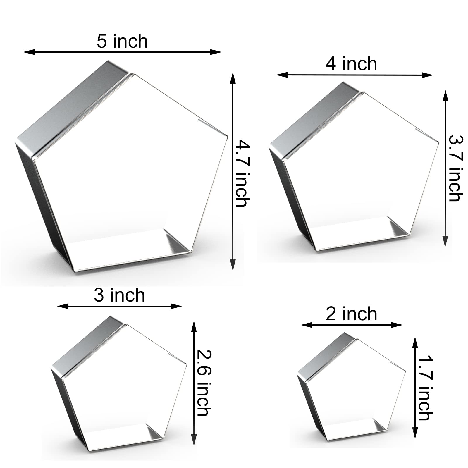 Pentagon Cookie Cutter Set Large - 5 Inch, 4 Inch, 3 Inch, 2 Inch - Geometric Cookie Cutters Shapes Molds - Stainless Steel