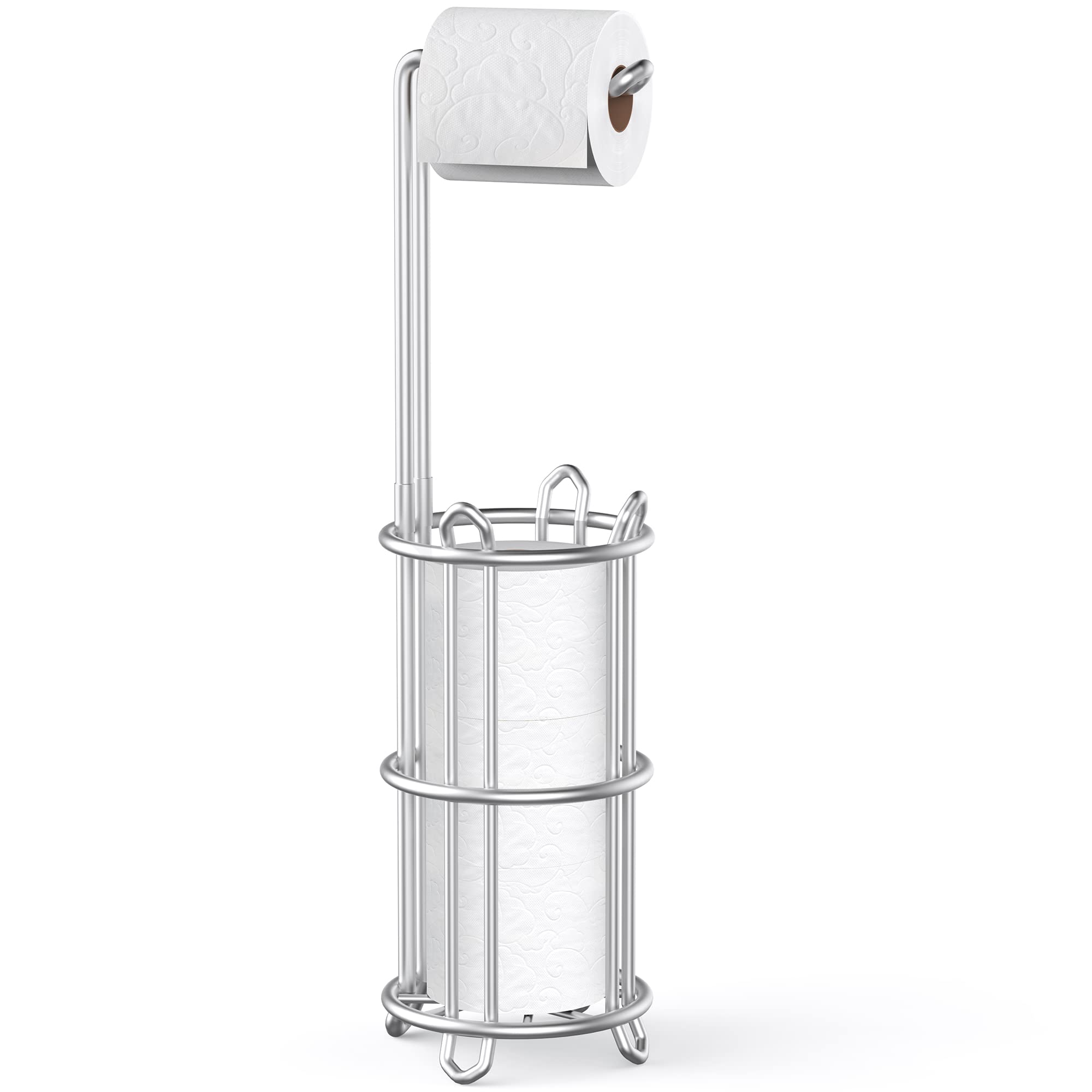 Meangood Toilet Paper Holder Stand And Tissue Paper Roll Dispenser For 4 Mega Rolls, Bathroom Free Standing Tissue Roll Storage