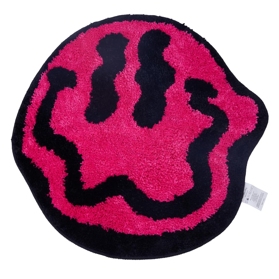 Slothy Fafi Trippy Smiley Face Rug | 26 Inch Pink Retro Non-Slip Rug | Soft, Vibrant, and Washable Y2K Rug for Y2K Decor | Hypeb