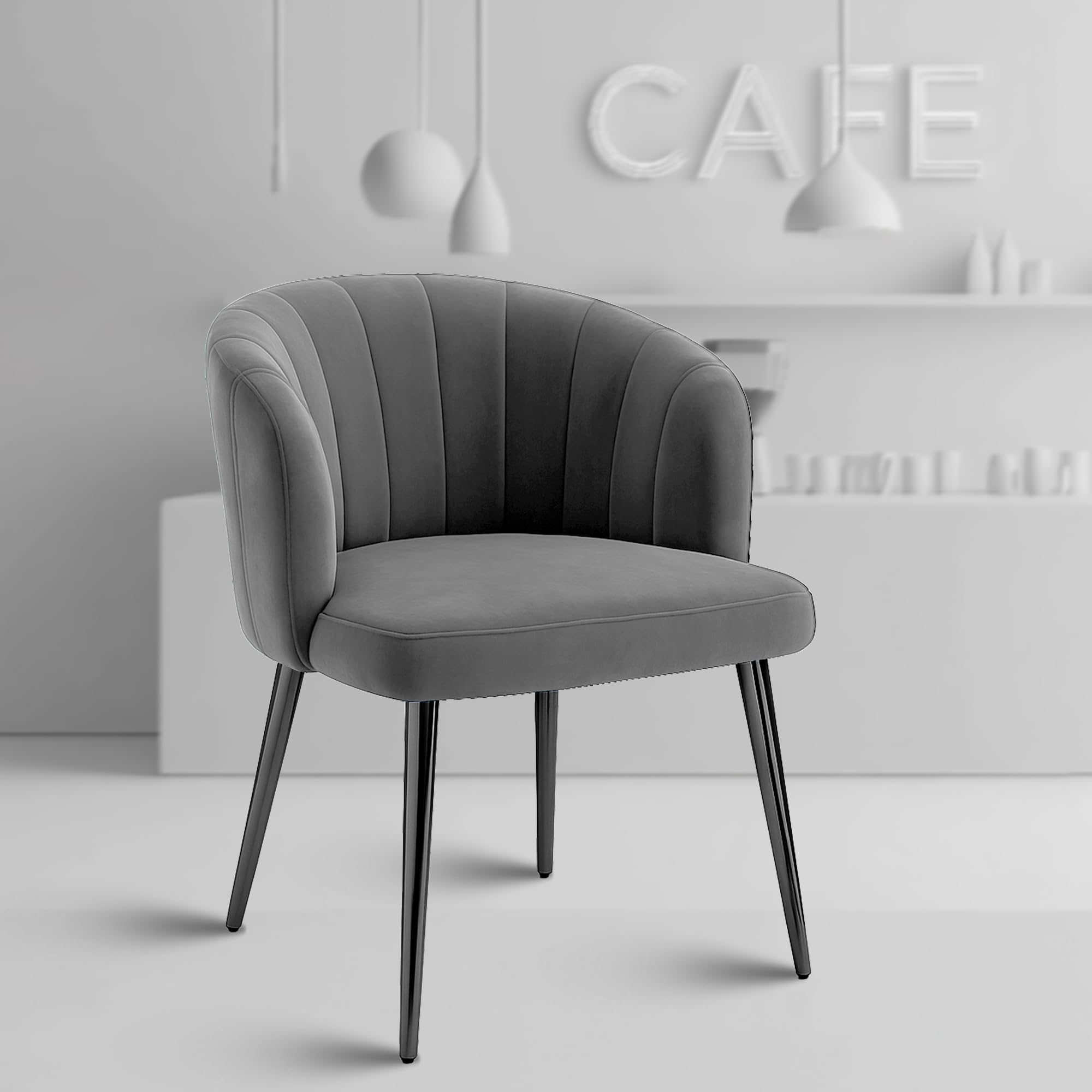 Rose Fire Cafe Chair | Kitchen | Breakfast | Living Room | Modern Velvet Dining Chair | Restaurants Chairs (1, Mouse Gray, Plain