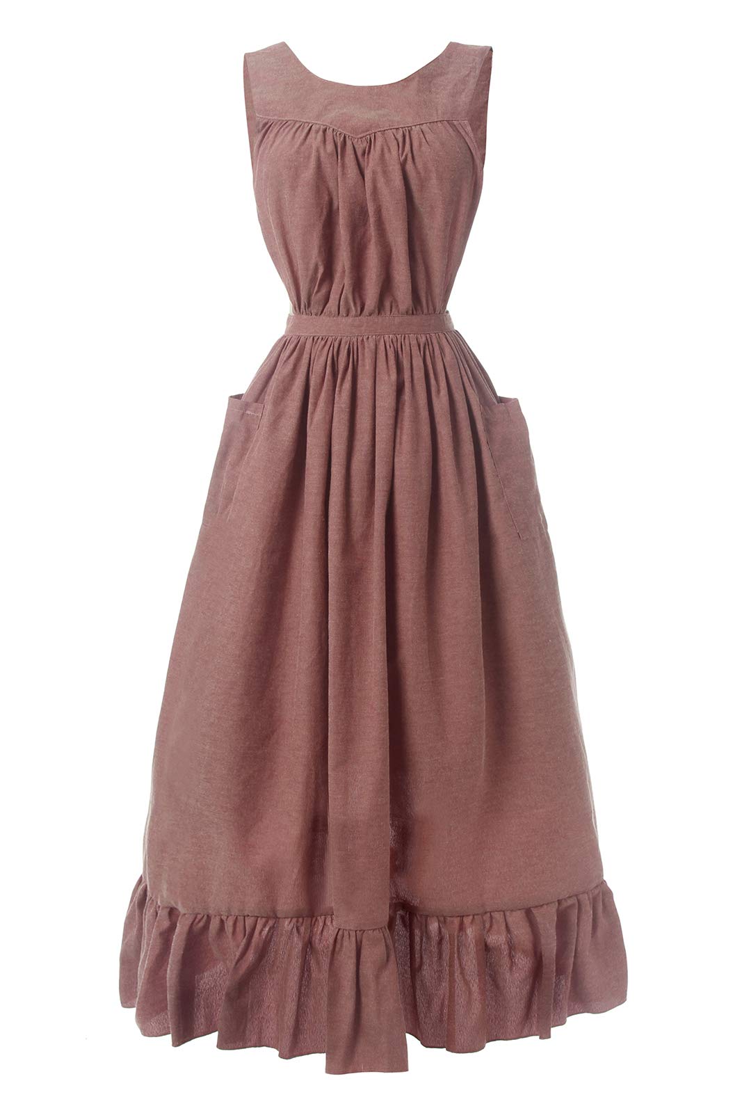 White Vintage Maid Ruffle Apron For Women Colonial Pioneer Peasant Apron Pinafore Adjustable Kitchen Gift (Large, Dry Rose)