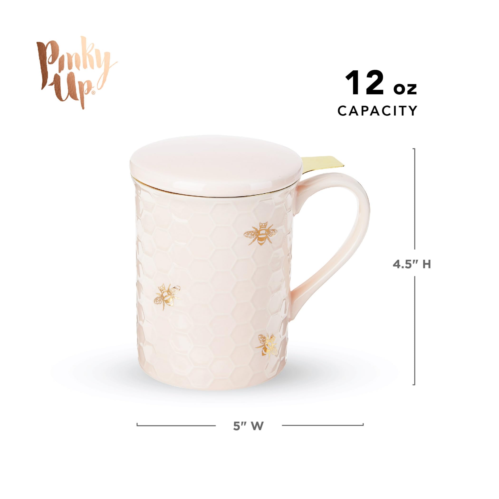 Pinky Up Annette Ceramic Cup With Infuser And Lid Travel Mug For Loose Leaf Teas, Home Office, Camping, Picnic Party, 12 Oz, Set