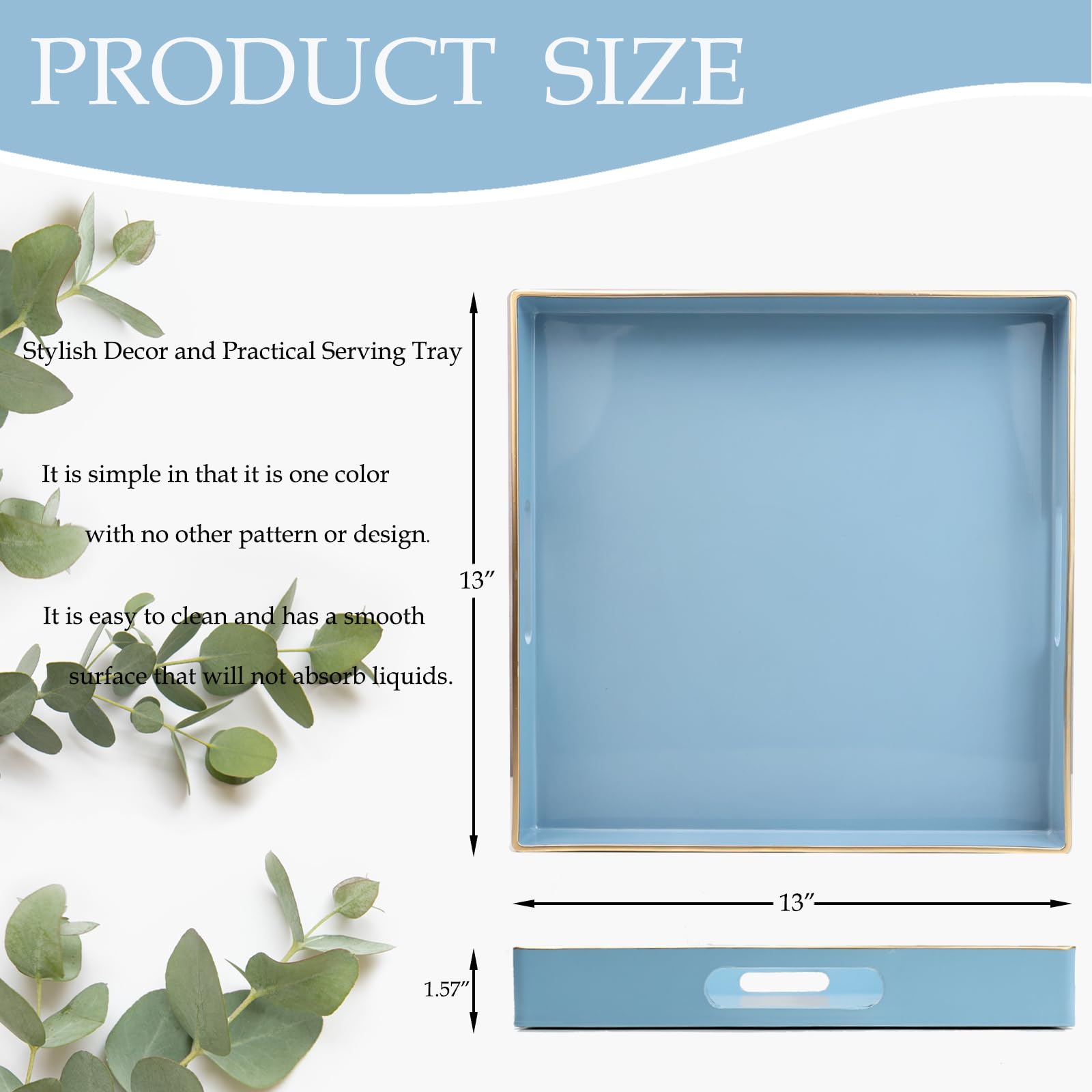 Spsyrine Light Blue Decorative Tray For Living Room, Square Modern Plastic Round Coffee Serving Table Tray For Ottoman Bathroom