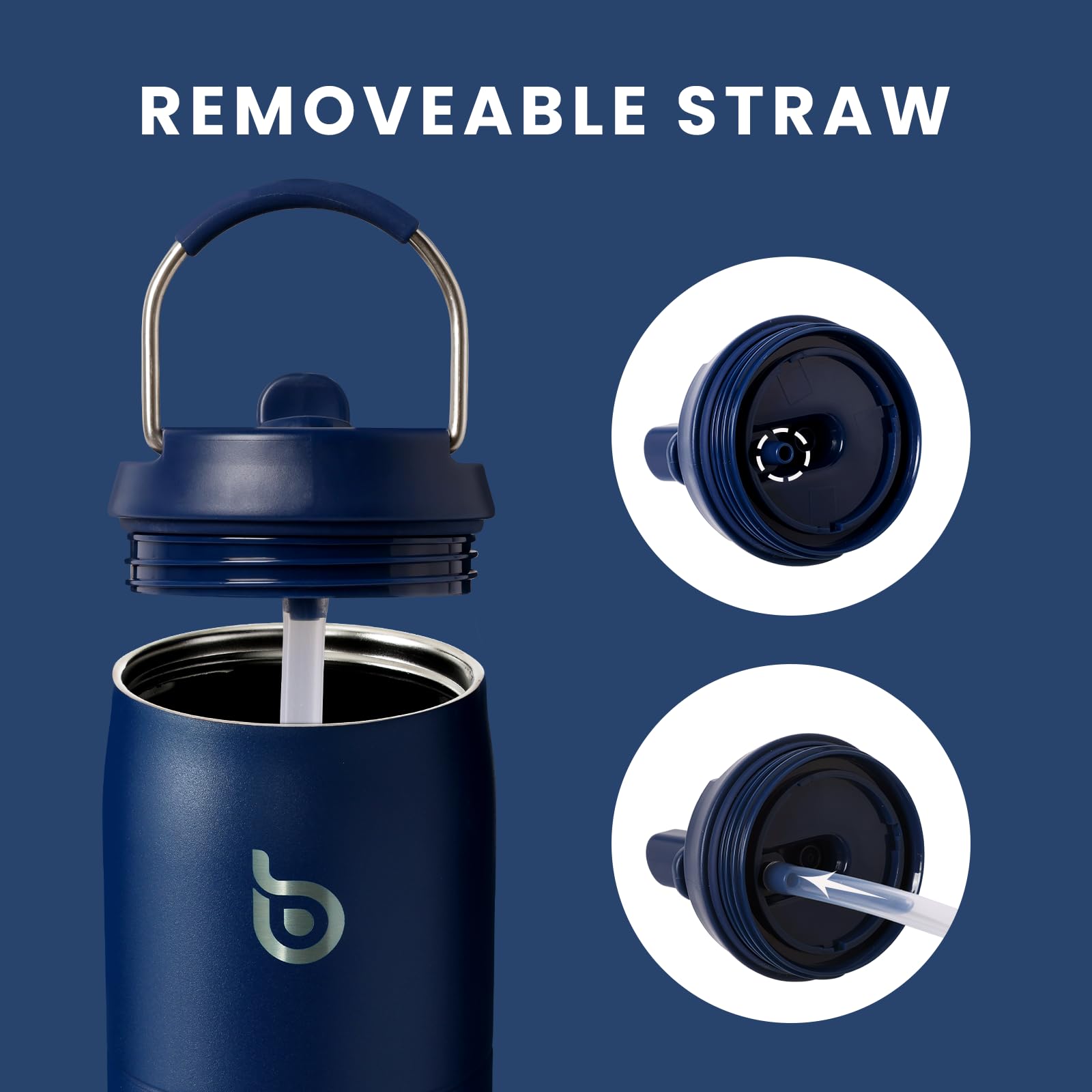 BOTTLE BOTTLE Stainless Steel Water Bottle with Straw and Lid 32oz Vacuum Insulated Water Bottle Stay Cold for 24 Hrs  Hot for 12 Hrs  Leak-Proof Wide Mouth Water Bottles for School indigo blue