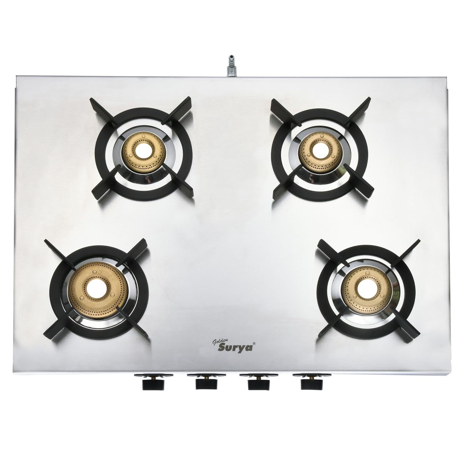 Golden Surya Splendor Forged 4B 4 Burner Gas Stove | Heavy Duty Forged Brass Burners | Manual Ignition | Stainless Steel Body | 