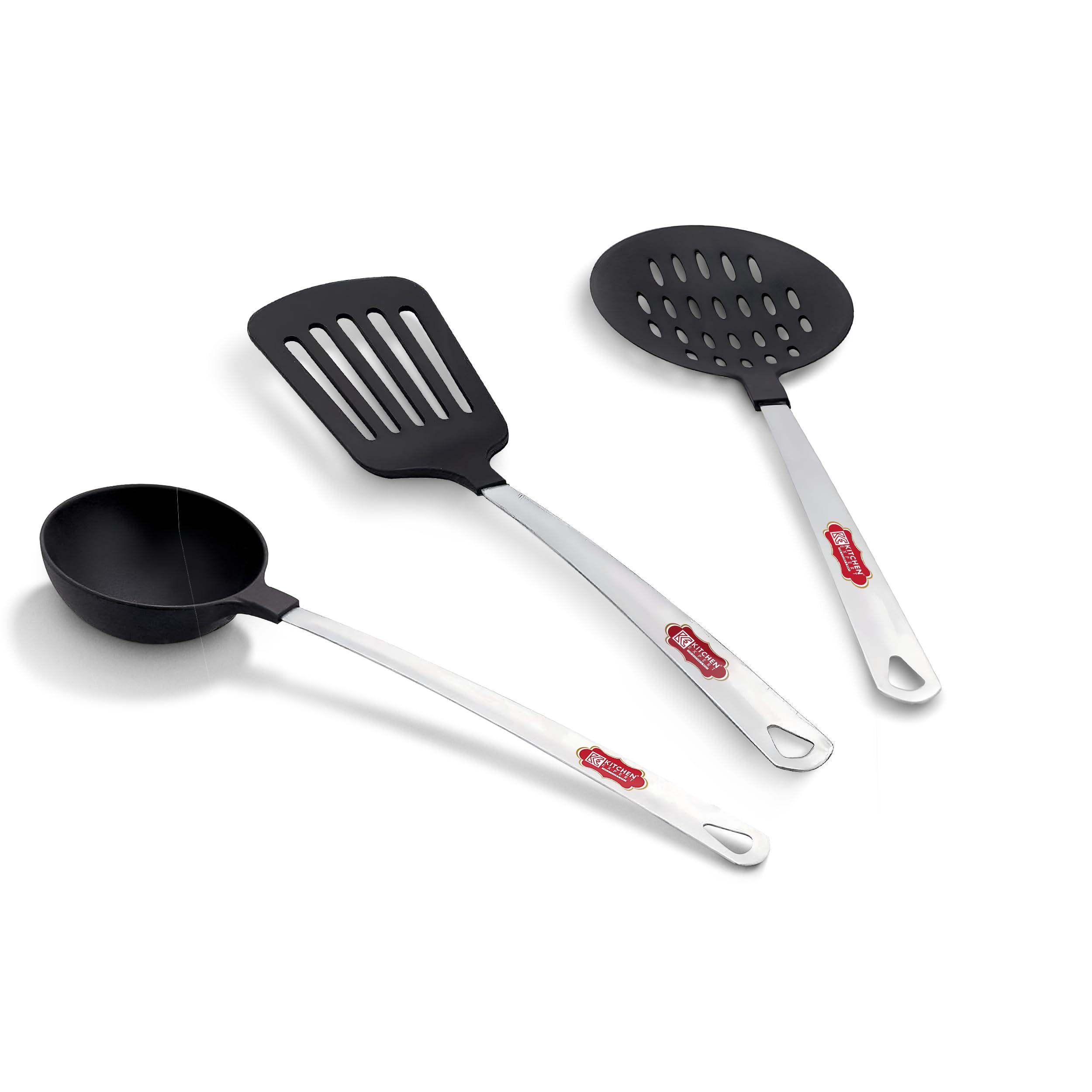 Kitchen Expert Silicone Spatula Set Of 3 | Non Stick Serving Spoon | Cooking Utensil Set | Heat Resistant Heads With Stainless S