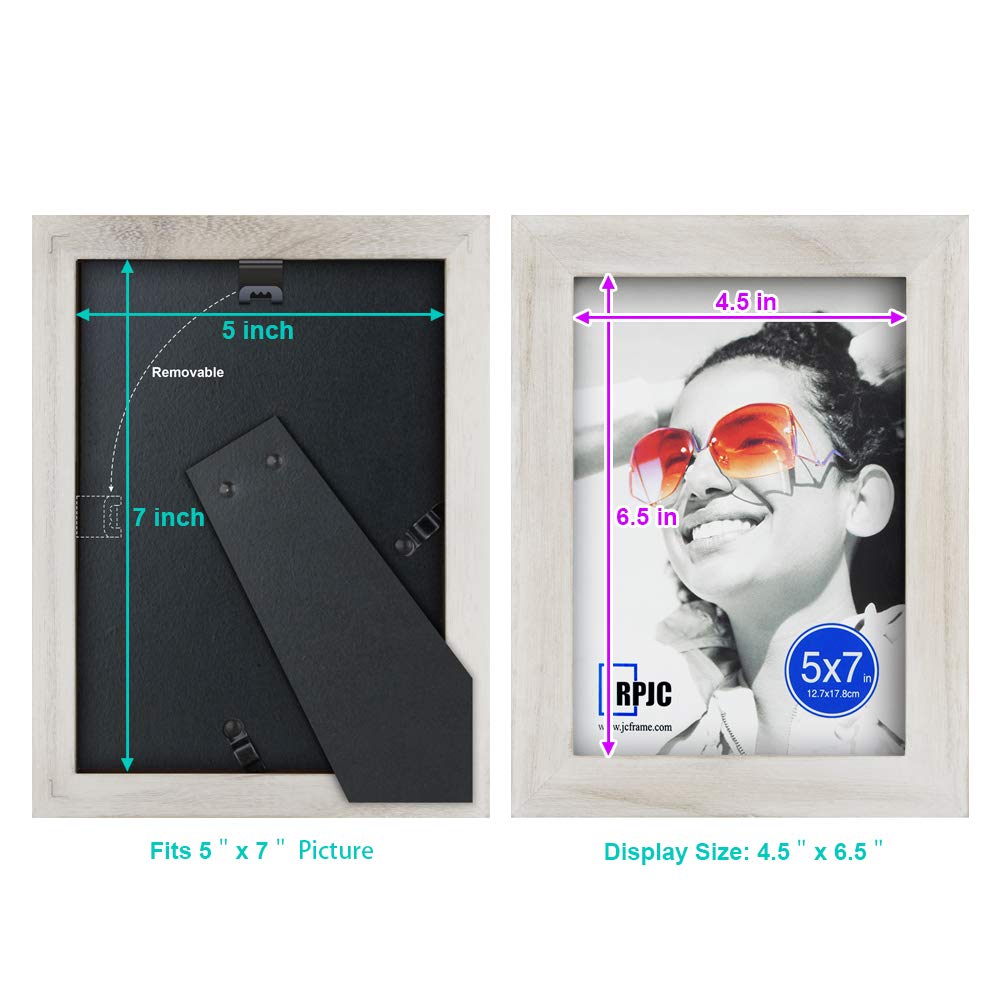 RPJC 5x7 Picture Frames Made of Solid Wood High Definition Glass for Table Top Display and Wall Mounting Photo Frame Rustic Whit