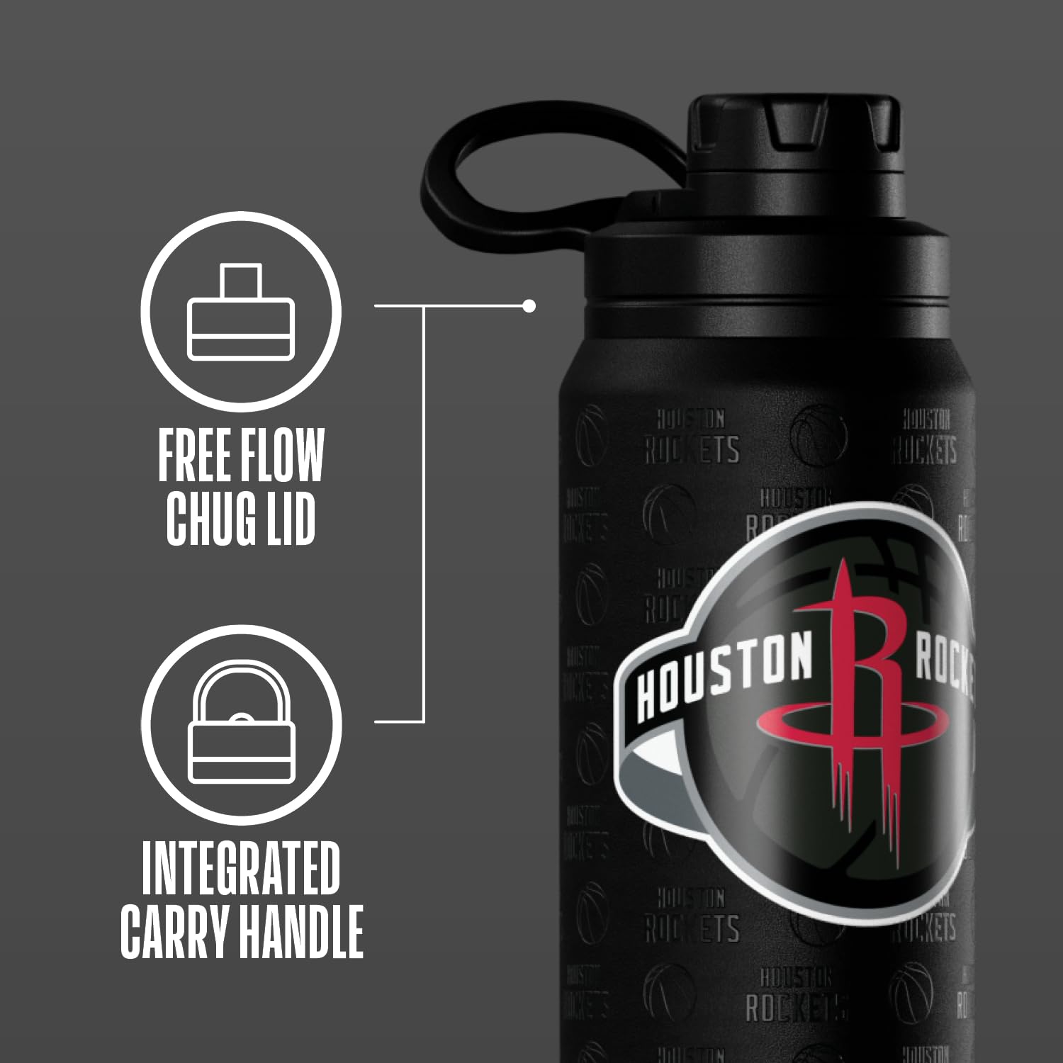 Hydrapeak x NBA Officially Licensed Houston Rockets 26 oz Active Water Bottle with Chug Lid and Handle Reusable Stainless Steel