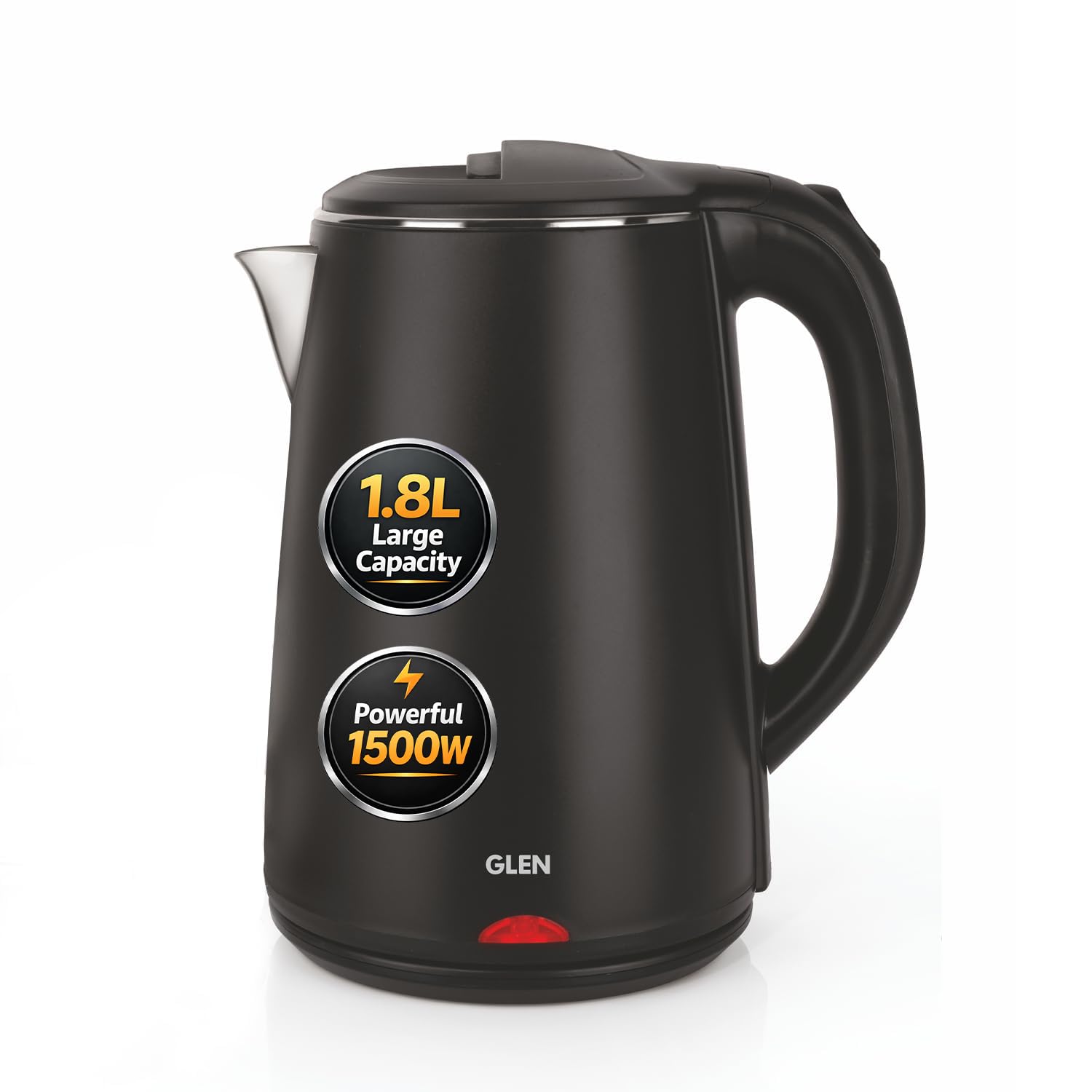 Glen Electric Kettle 1.8 Litre, 1500W | 304 Stainless Steel Kettle | Cool Touch Plastic Clad | Auto Shut-Off | Wider Mouth | For
