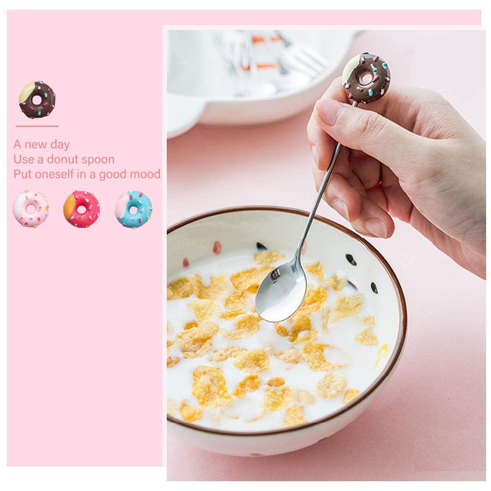 Gracelife 4Pcs Stainless Steel Stirring Spoons Cute Doughnut Coffee Spoon Mini Donut Dessert Spoon Ice Cream Tea Sugar Spoon