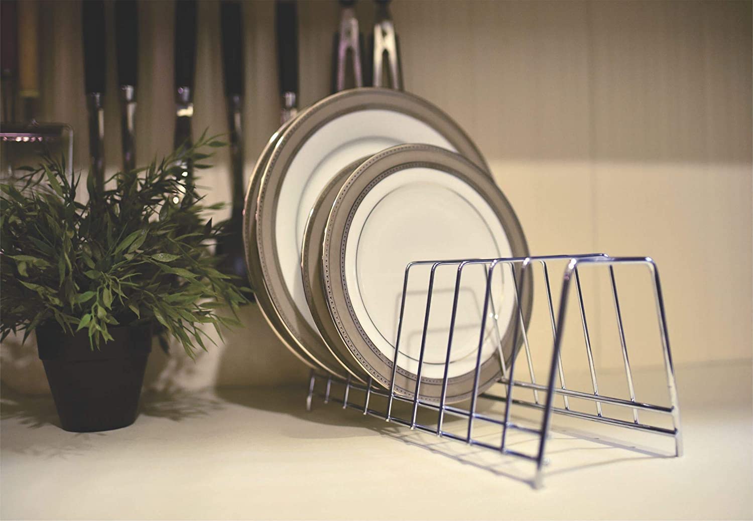 LIFE TIME Multipurpose Chrome Plated Stainless Steel Dish thali Plate Rack Holder Stand for Kitchen Utensil Rack, Pot lid Holder