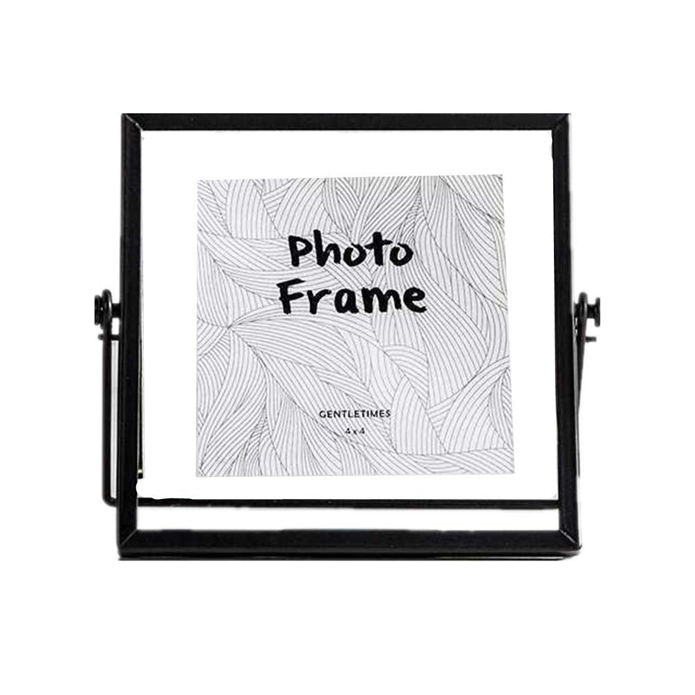 Leoyoubei Floating Glass Frame,Vintage&Real Glass Photo Frame Collection Metal Geometric Picture Frame Square,Double Glass Desk 