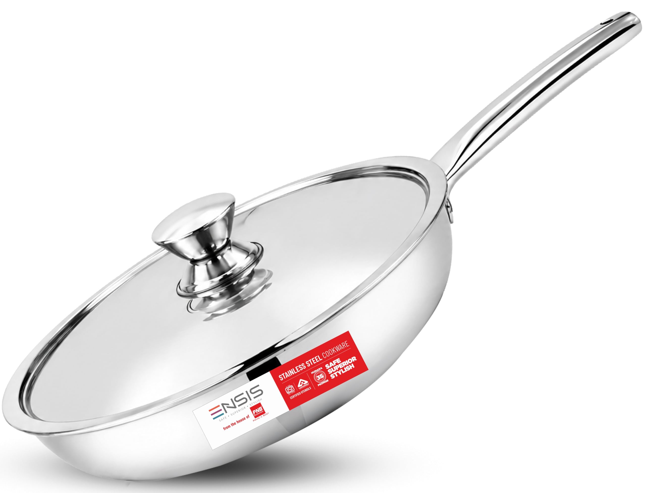 Ensis Tri Ply Stainless Steel Frying Pan 26 Cm | Triply Fry Pan  5 Year Warranty| Triply Cookware Set | Induction Fry Pan | St