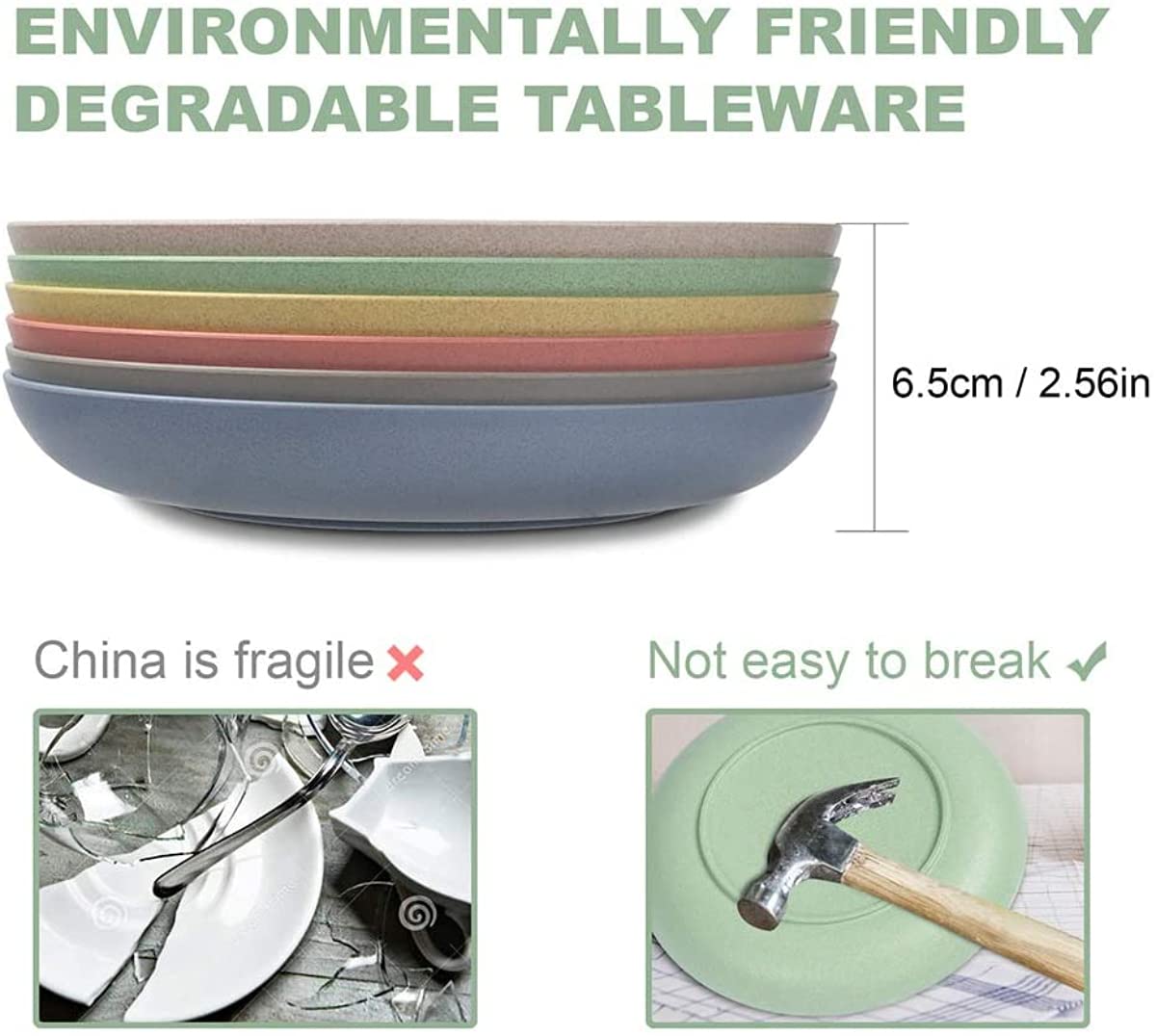 Hobein 6 Pcs Eco-Friendly Wheat Straw Dinner Plates, 9Inch, Unbreakable, Lightweight, Microwave & Dishwasher Safe
