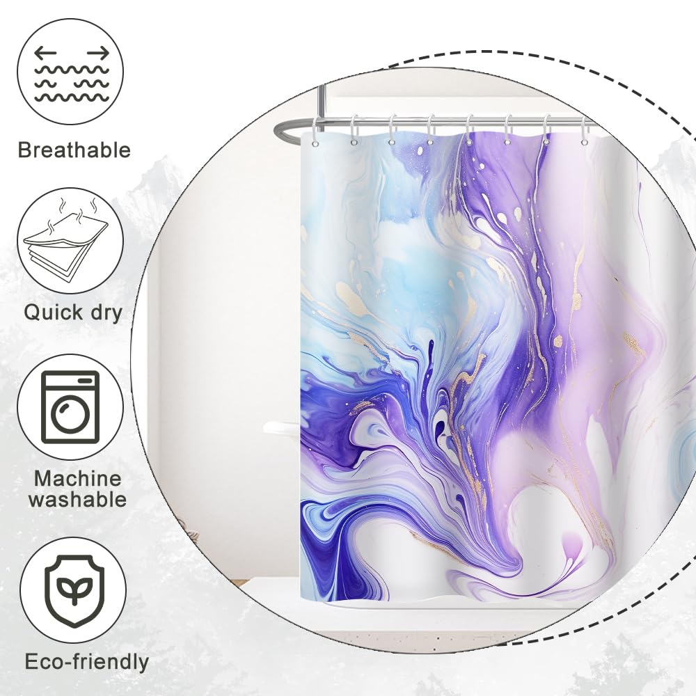 Ruelvth Purple Shower Curtain, Modern Purple And Blue Marble Shower Curtain For Bathroom Waterproof Fabric Abstract Shower Curta
