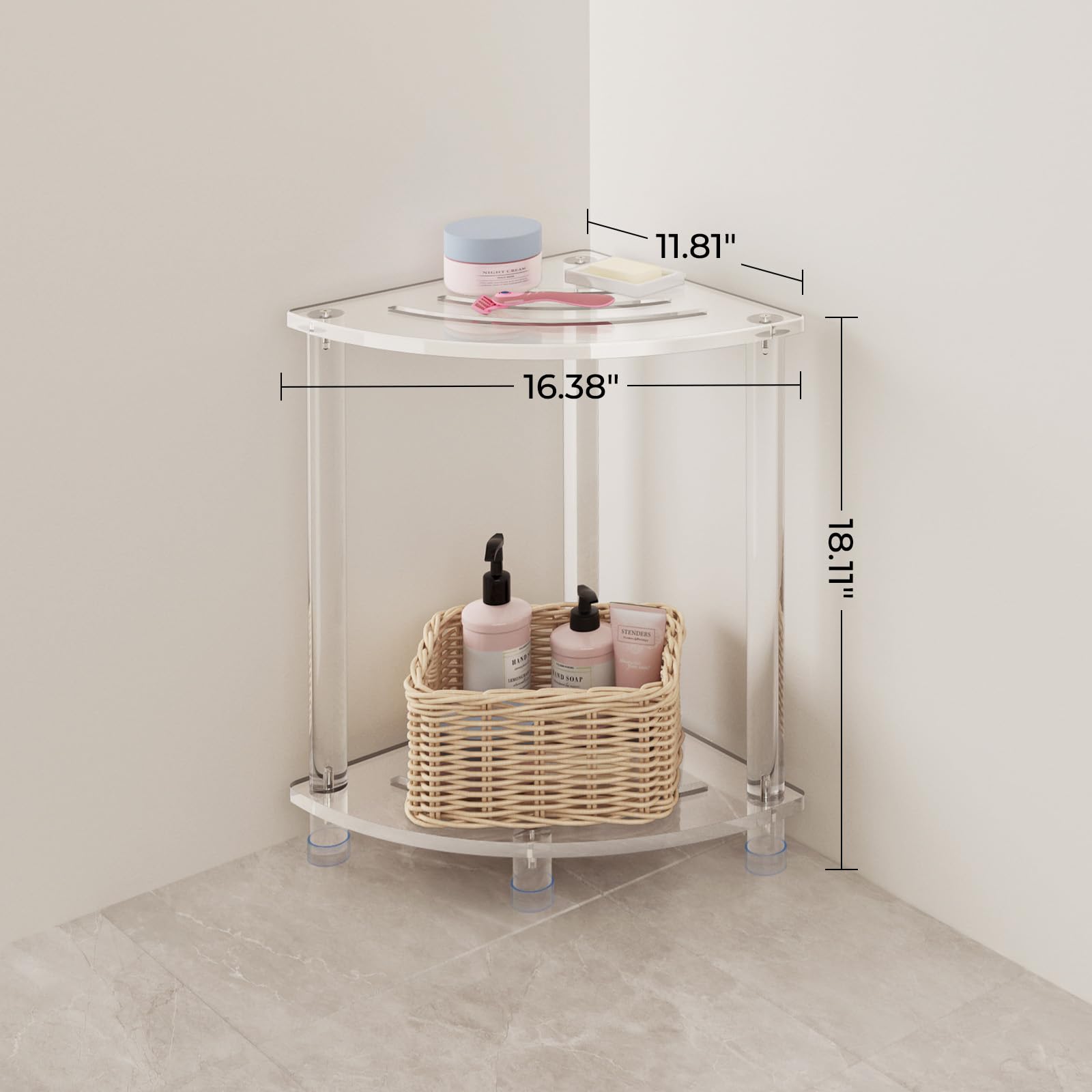 Sumerflos Acrylic Corner Shower Stool For Inside Shower - Clear Small Shower Bench For Shaving Legs Seating Waterproof Heavy Dut