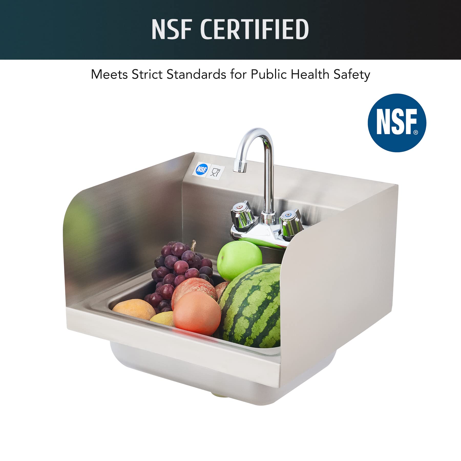 Wilprep Commercial Hand Wash Sink, Nsf Stainless Steel Commercial Utility Sink With Gooseneck Faucet And Strainer, 17X15 Inch Wa
