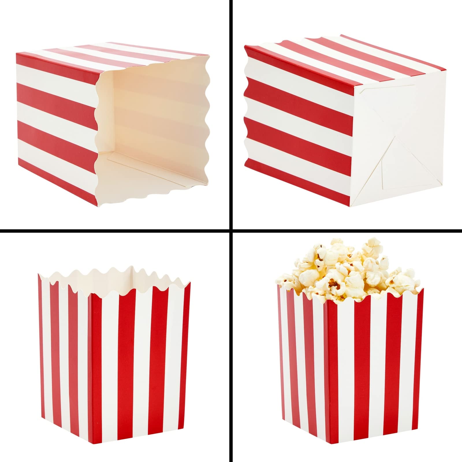 Juvale 100 Pack Red and White Mini Popcorn Boxes for Party, Bulk Paper Popcorn Containers for Movie Night Decorations (3 x 4 In)