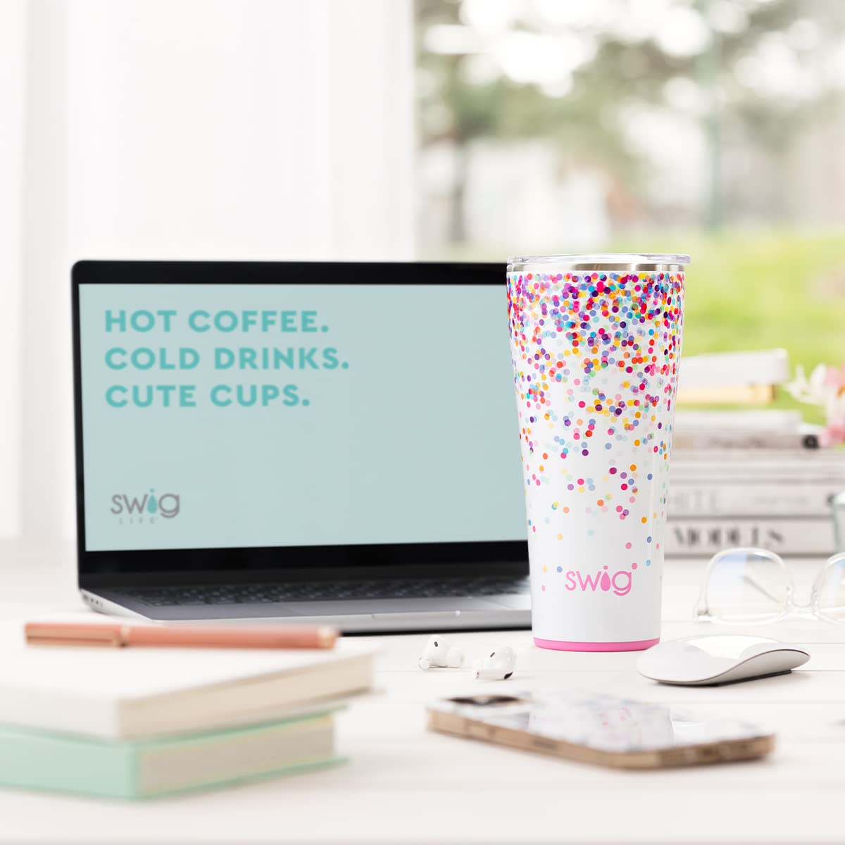 Swig Life 32Oz Insulated Tumbler, Travel Coffee Tumbler With Lid, Cup Holder Friendly Travel Coffee Mug, Stainless Steel Thermos