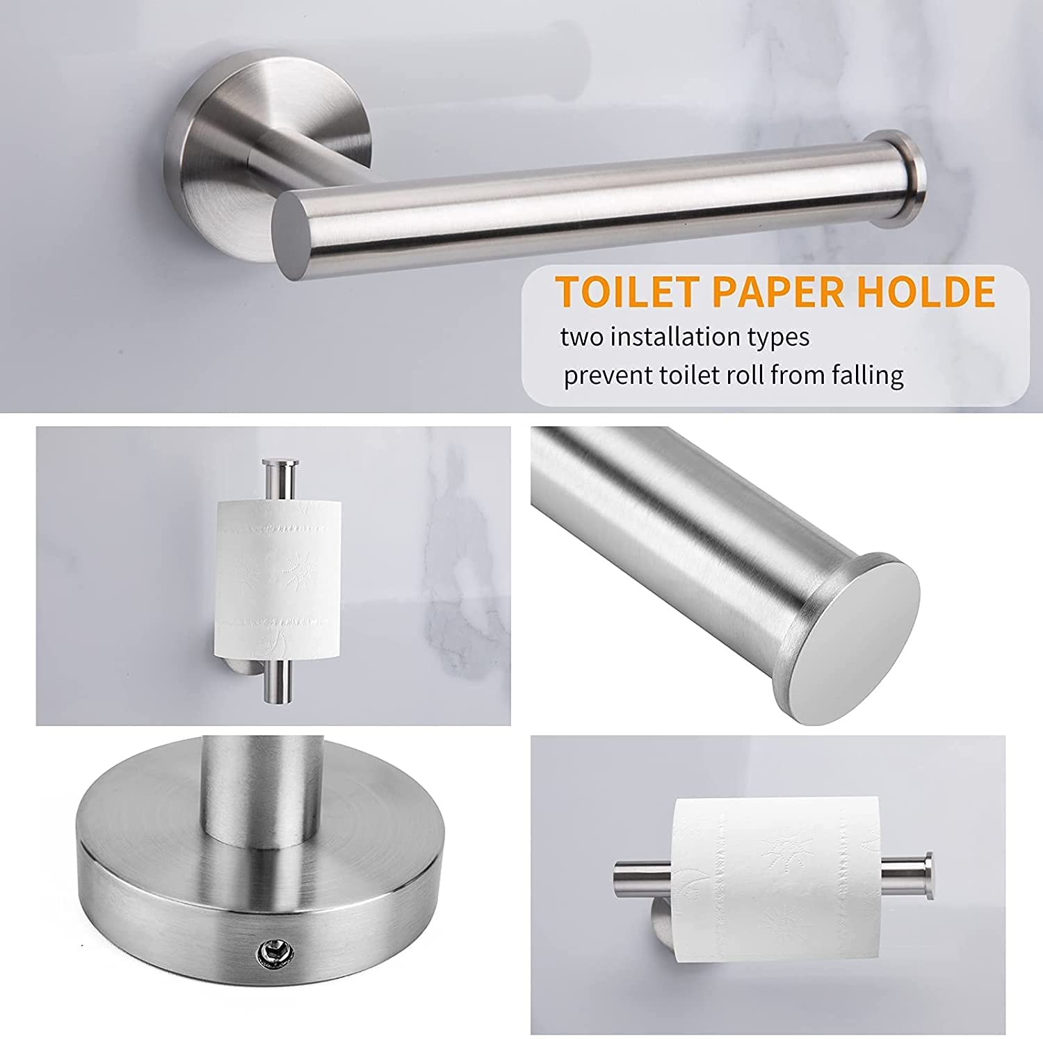 Cilee 8 Piece Brushed Nickel Bathroom Hardware Set  24inch Bathroom Towel bar+Towel Ring+Toilet Paper Holder+ Robe Towel Hook  SUS304 Stainless Steel Bathroom Accessory Set