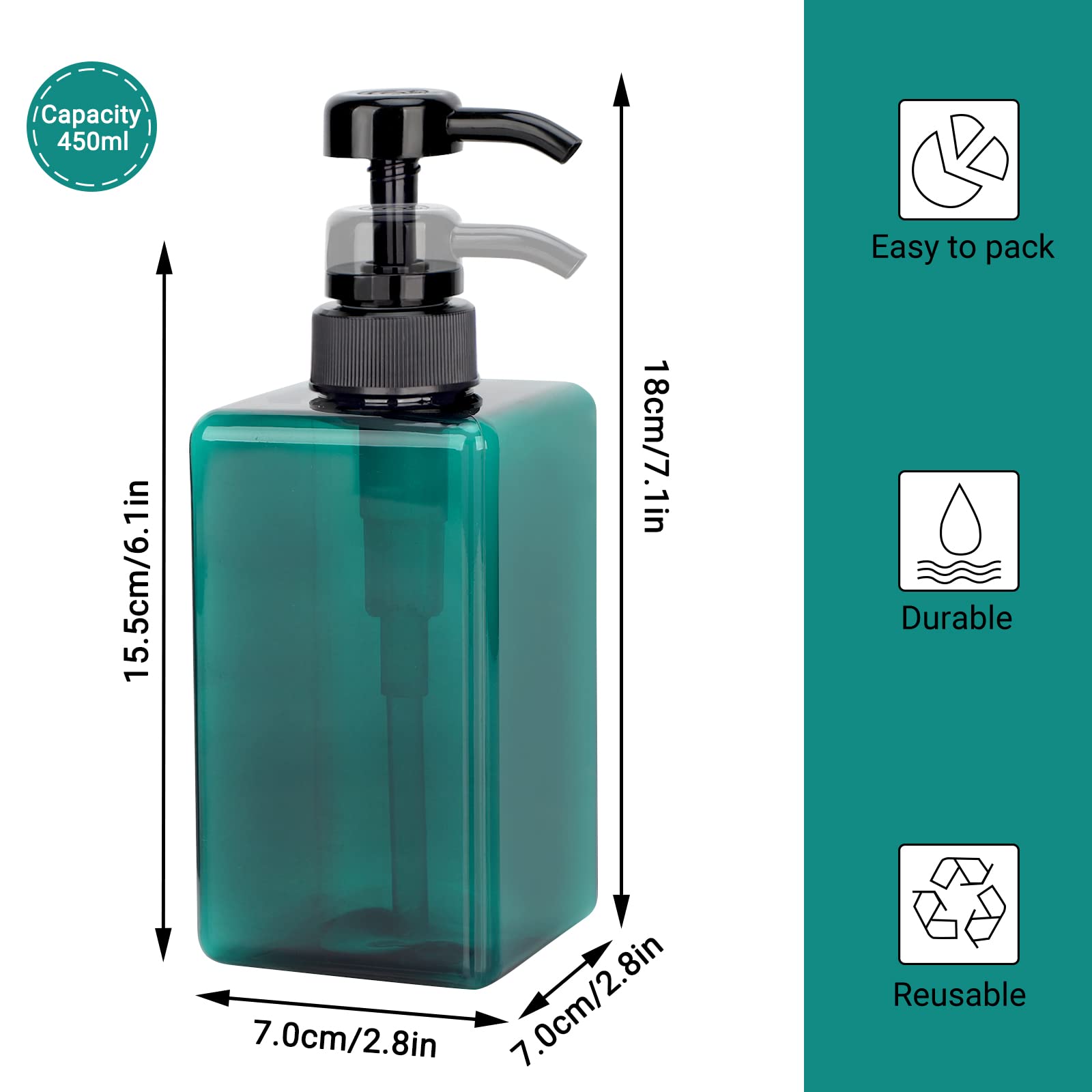 Suream 3Packs Empty Pump Shampoo Bottles, 15Oz/450Ml Refillable Conditioner Dispenser For Bathroom, Reusable Liquid Dispenser Bo