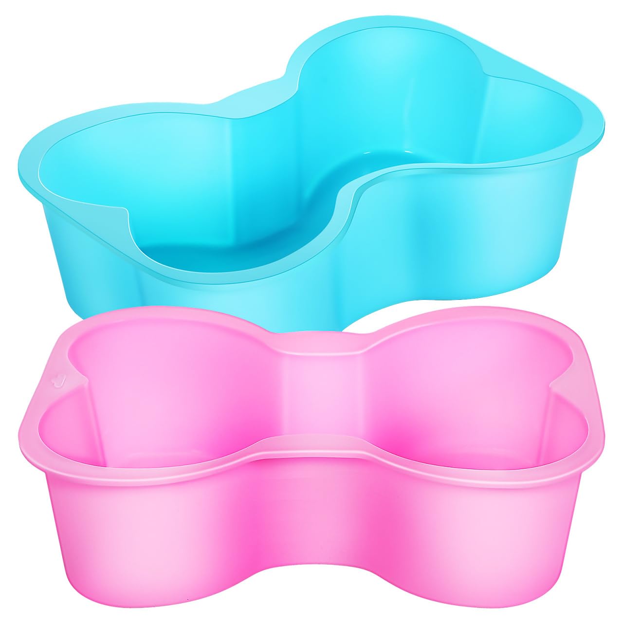 Hemoton Dog Bone Cake Pan, 2 Pcs Silicone Dog Birthday Cake Molds, Nonstick Bone Shape Treat Molds for Birthday Party, Pink & Bl