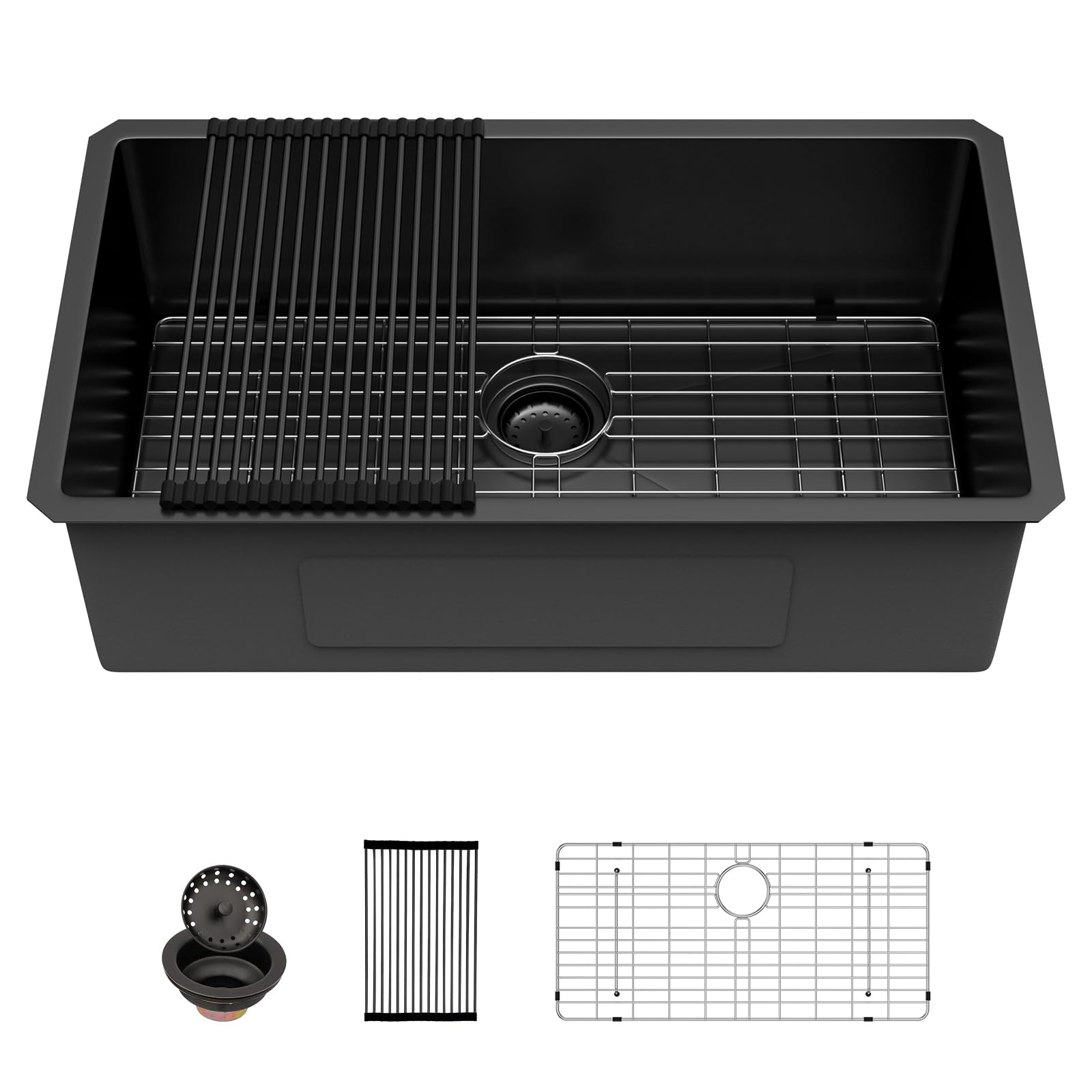 Sarlai 32 Matte Black Undermount Kitchen Sink - 32X19 Inch Kitchen Sink Undermount With Ledge Nano-Tech Round Corner 16 Gauge St