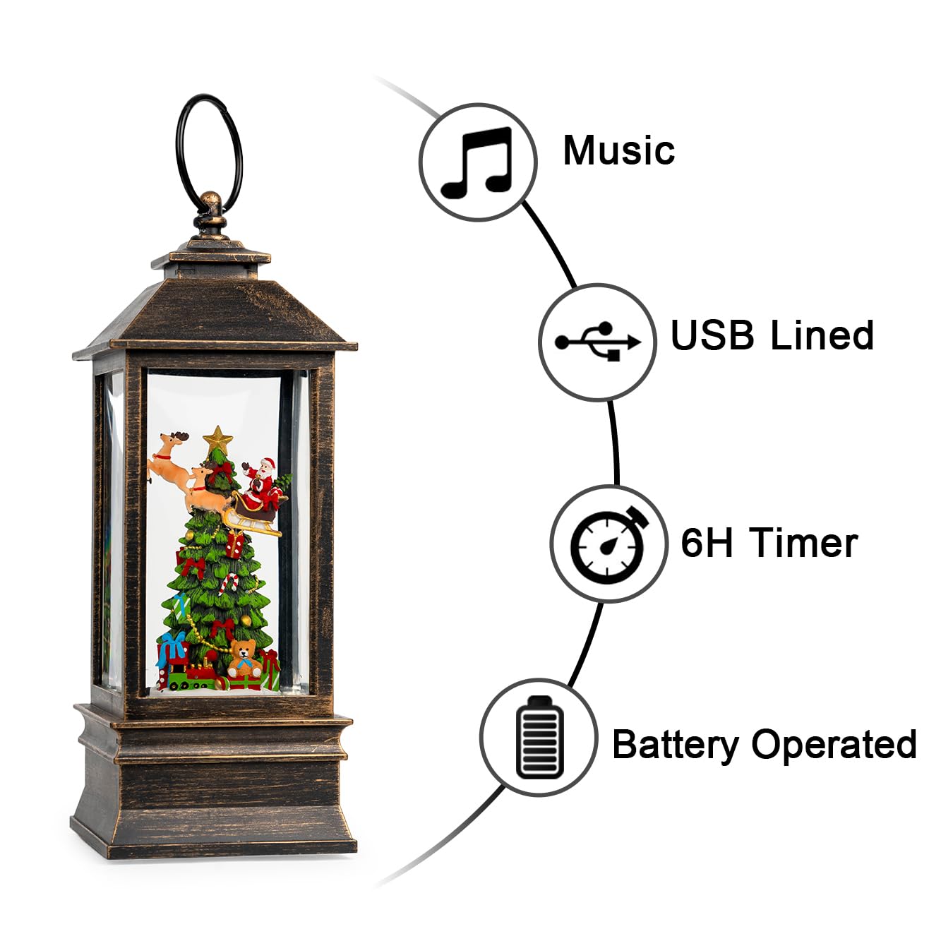 10 Musical Snow Globe Lantern Lighted Christmas Tree and Flying Santa Water Lantern Swirling Glittering Home Decoration and Gi
