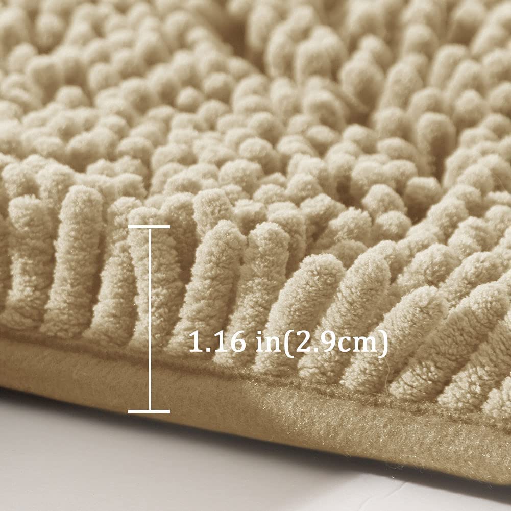 SONORO KATE Non-Slip Bath Mat, Soft Chenille Rug, 36"×24", Beige, Water Absorbent for Bathroom and Bathtub