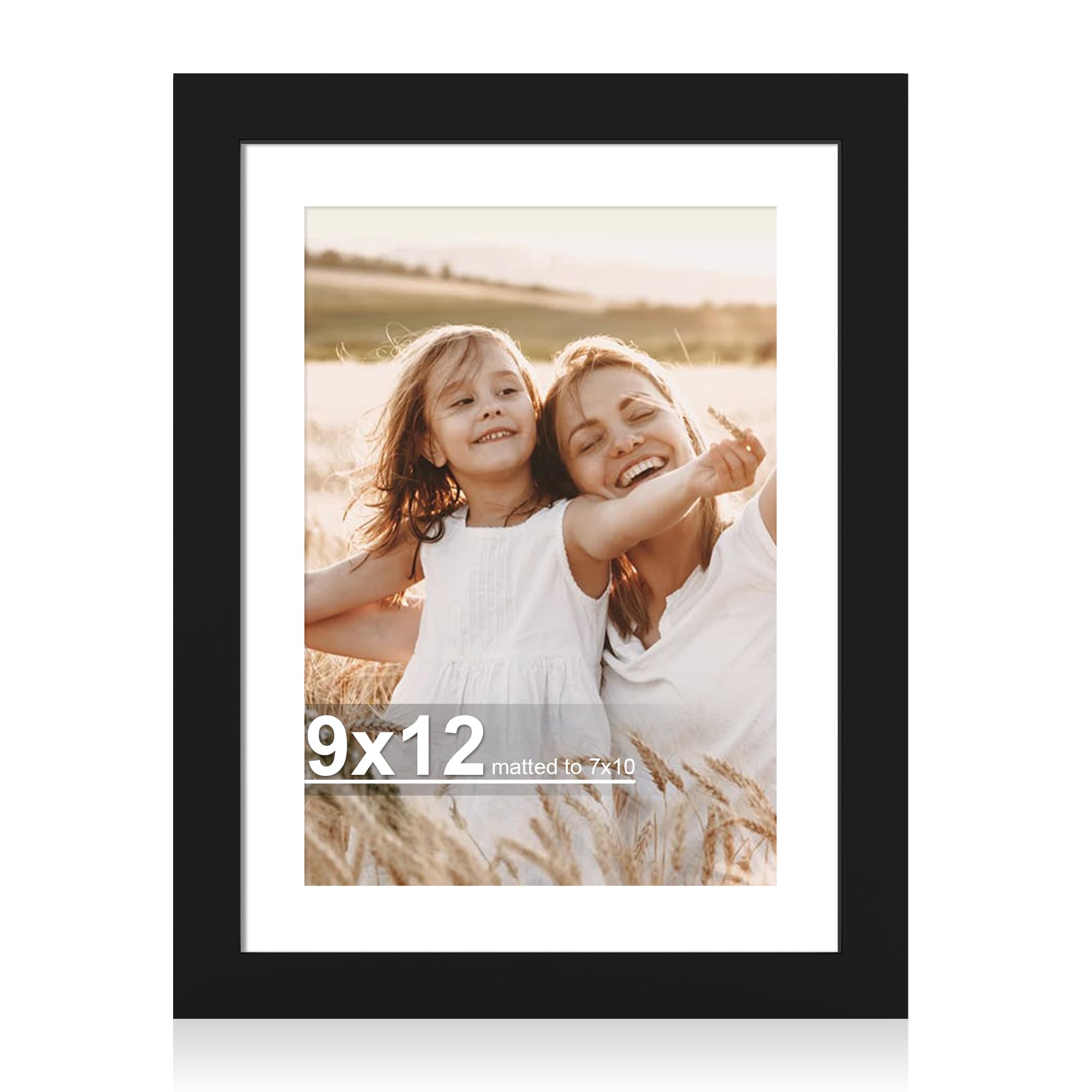 Hongkee 9x12 Picture Frame with Glass, Display Pictures 7x10 with Mat or 9 x 12 without Mat - Wall and Tabletop, 9 by 12 Photo W