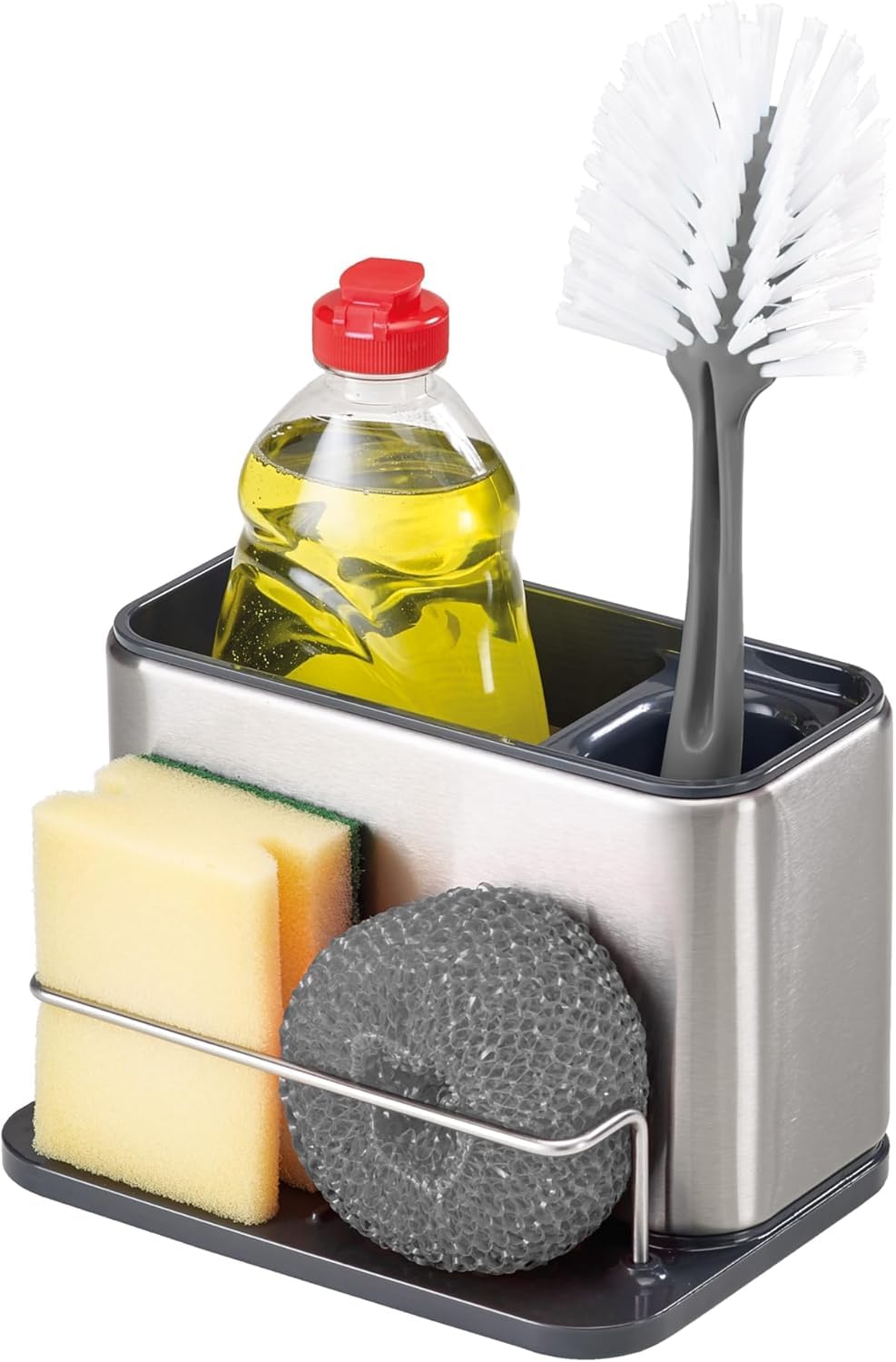 Joseph Joseph 85112 Surface Sink Caddy Stainless Steel Sponge Holder Organizer Tidy Drains Water for Kitchen  Large  Grey