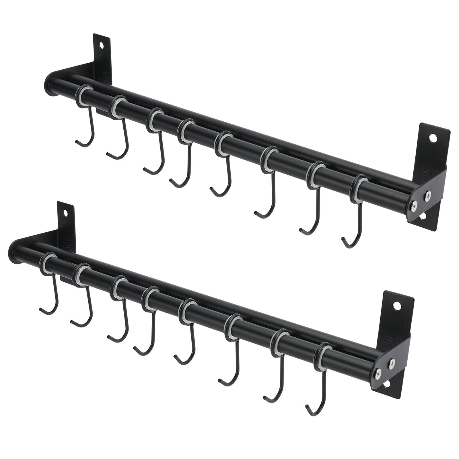 Patioer Pot Rack, Pots And Pans Hanging Rack Rail With 8 Hooks, Double Bars, Pot Hangers For Kitchen, Wall Mounted, Black, 2 Pac