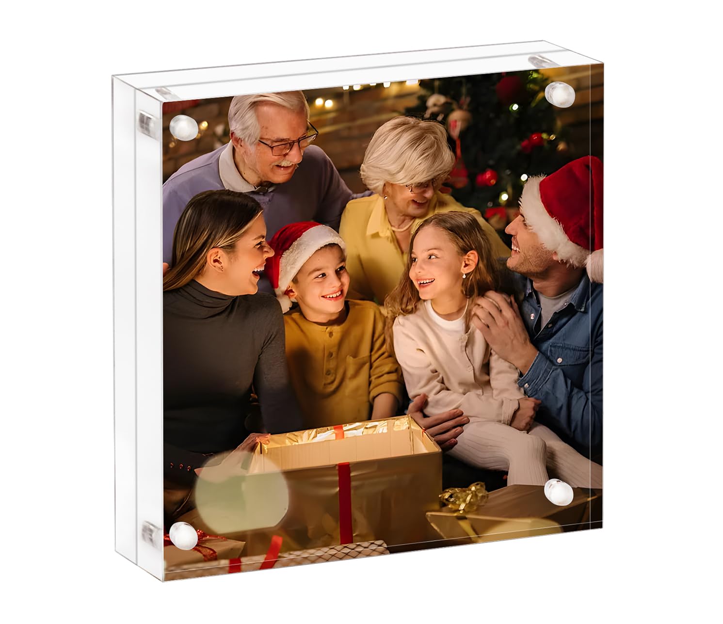 AMEITECH Acrylic Picture Frame 7x7, Clear Double Sided Frameless Photo Frame with Magnetic, Free Standing Desktop Acrylic Frame 