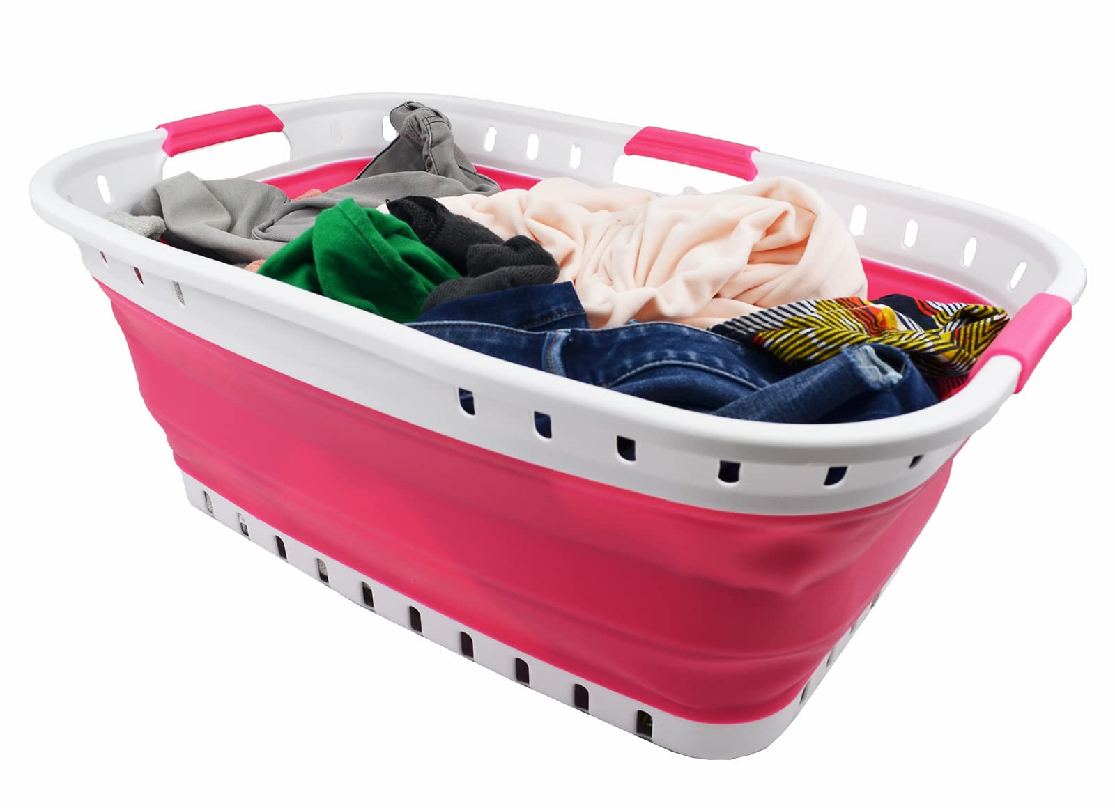 Sammart 30L (8 Gallon) Collapsible 3 Handled Plastic Laundry Basket - Foldable Pop Up Storage Containerorganizer - Portable Wash