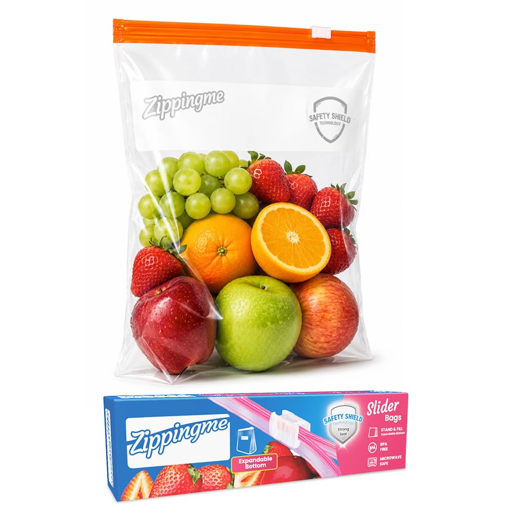 Reusable Zip Lock Storage Bags  Medium (2126 Cm), Pack Of 45 | LeakProof Slider Zipper Bags With Expandable Bottom | BpaFree 