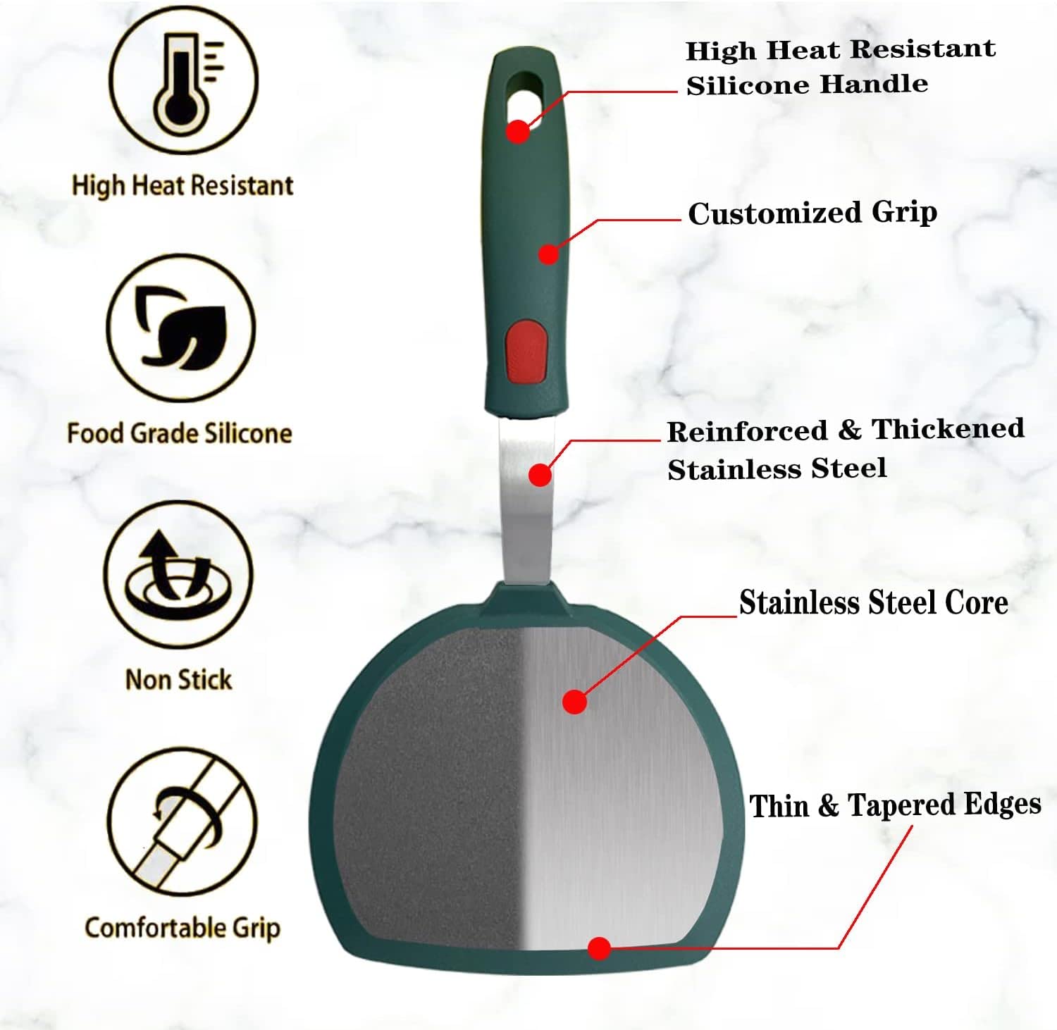 Tenta Kitchen Silicone Turner Spatula Non-Stick Cookware Safe Wide Pancake Spatula For Cooking And Baking- 600F Heat Resistant R