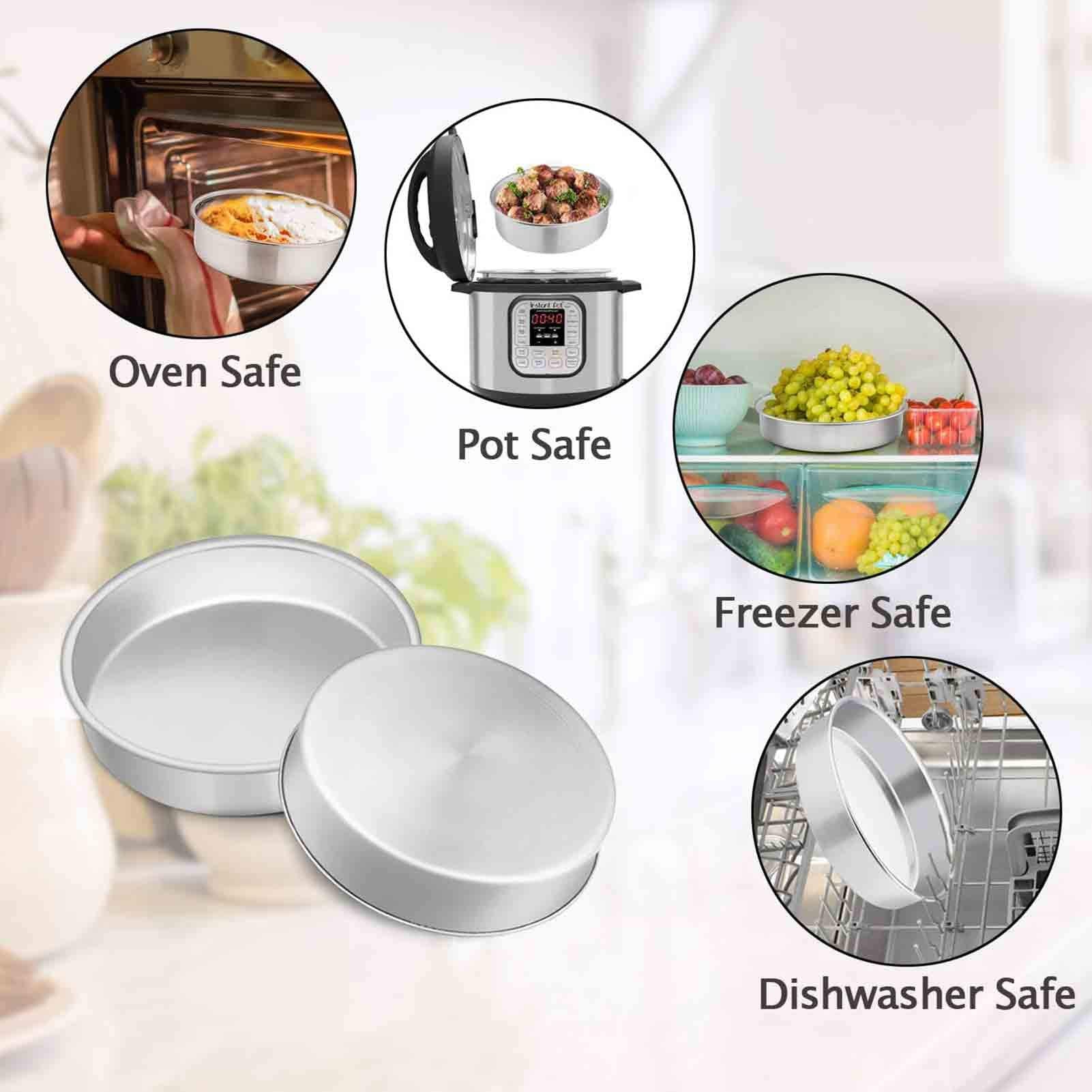 Teamfar 8 Inch Cake Pan, 4 Pieces Stainless Steel Round Tier Baking Cake Pans Set For Baking Steaming, Fit In Oven Pressure Cook