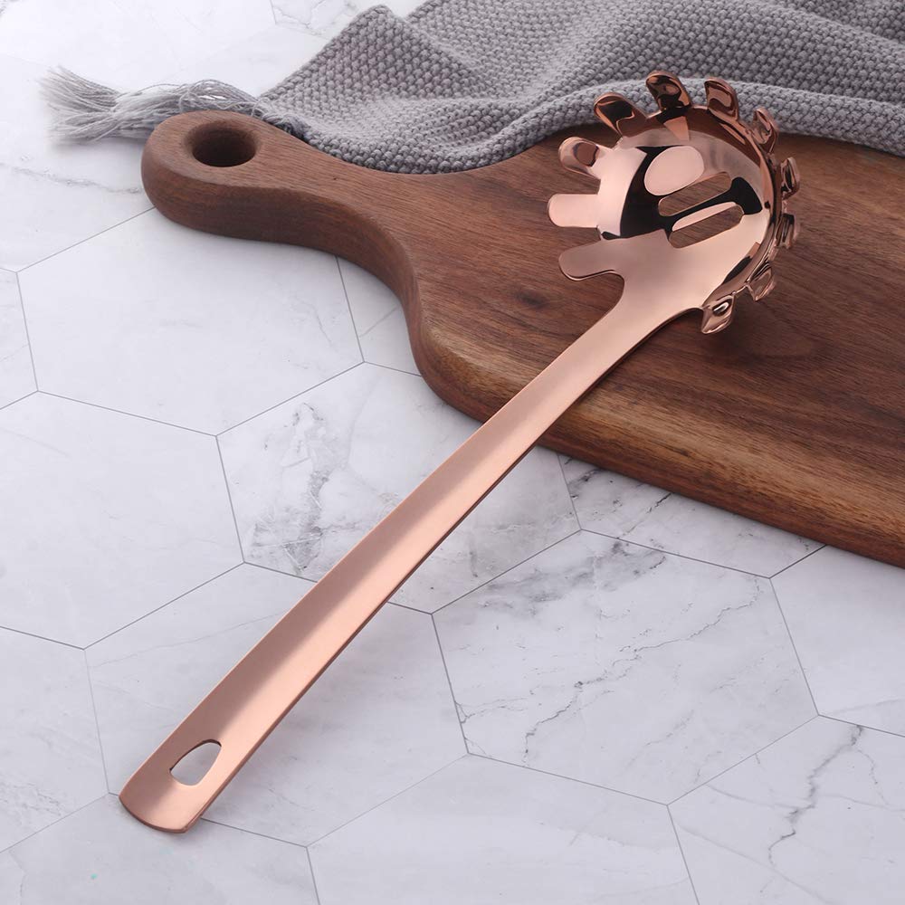 Buyer Star Rose Gold Spaghetti Fork 11.8 Inch Stainless Steel Pasta Server With Flat Long Handle, Heat Resistance And Dishwasher