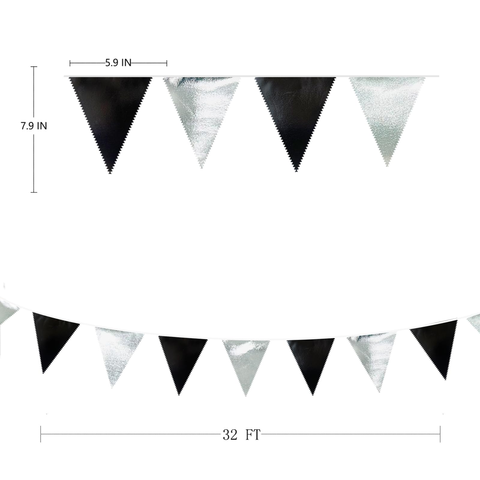 Black And Silver Party Decorations Triangle Pennant Banner Flag Metallic Fabric Bunting Garland For Birthday Graduation Retireme