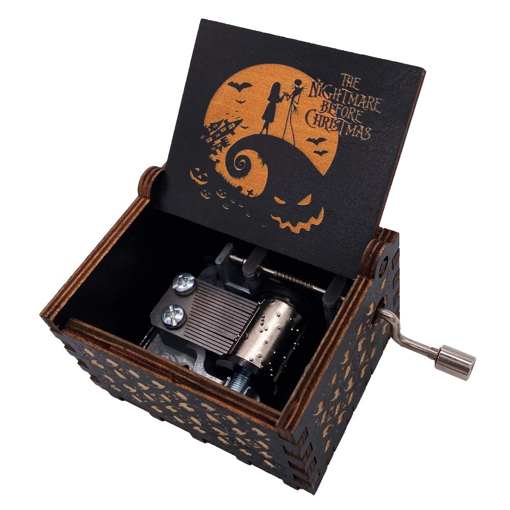 Youtang Hand Crank Music Box The Nightmare Before Christmas Laser Engraved Wood Musical Box Jack&Sall Gift for Christmas,Birthda