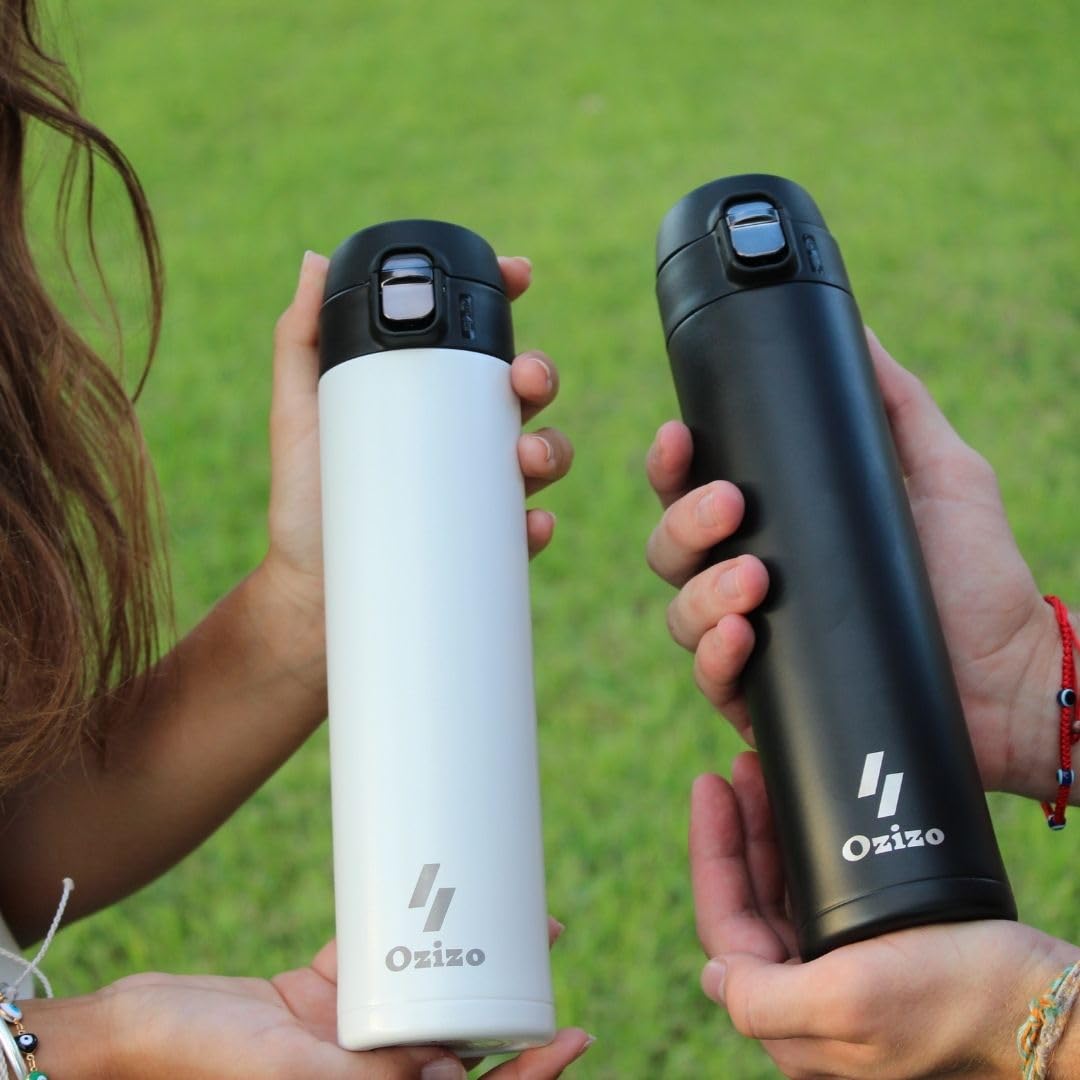 Insulated Water Bottle, Stainless Steel Water Bottle, Double Wall Vacuum Insulated Bottle, Ozizo 18 Oz One Touch Drink Cup, Hot