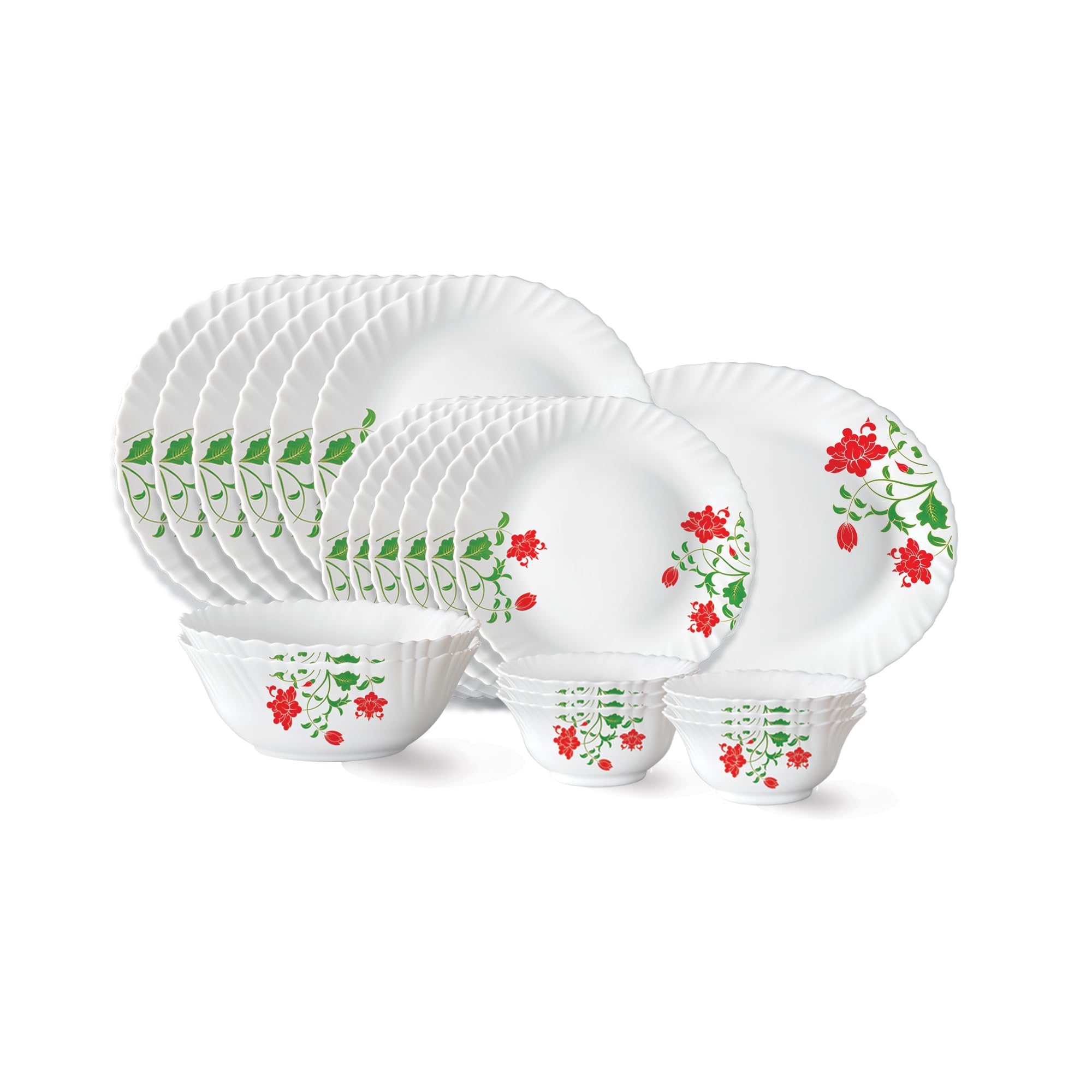 Larah By Borosil Hazel Fluted Series Opalware Dinner Set | 21 Pieces For Family Of 6 | Microwave & Dishwasher Safe | BoneAsh Fr