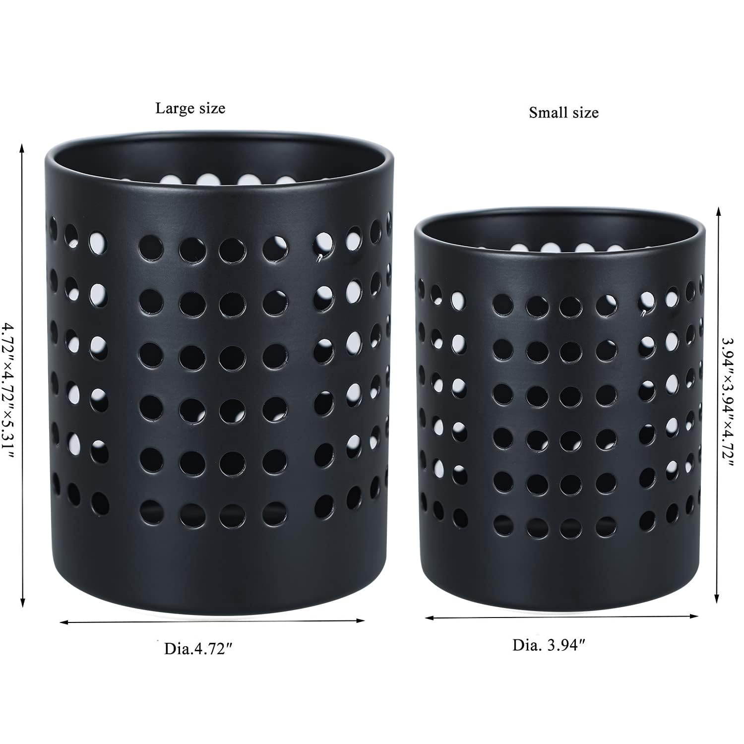 Ksendalo Round Black Metal Utensil Holder Set Of 2 - Caddy & Organizer For Drying Cooking Spoons, Spatulas, And Silverware - Ess