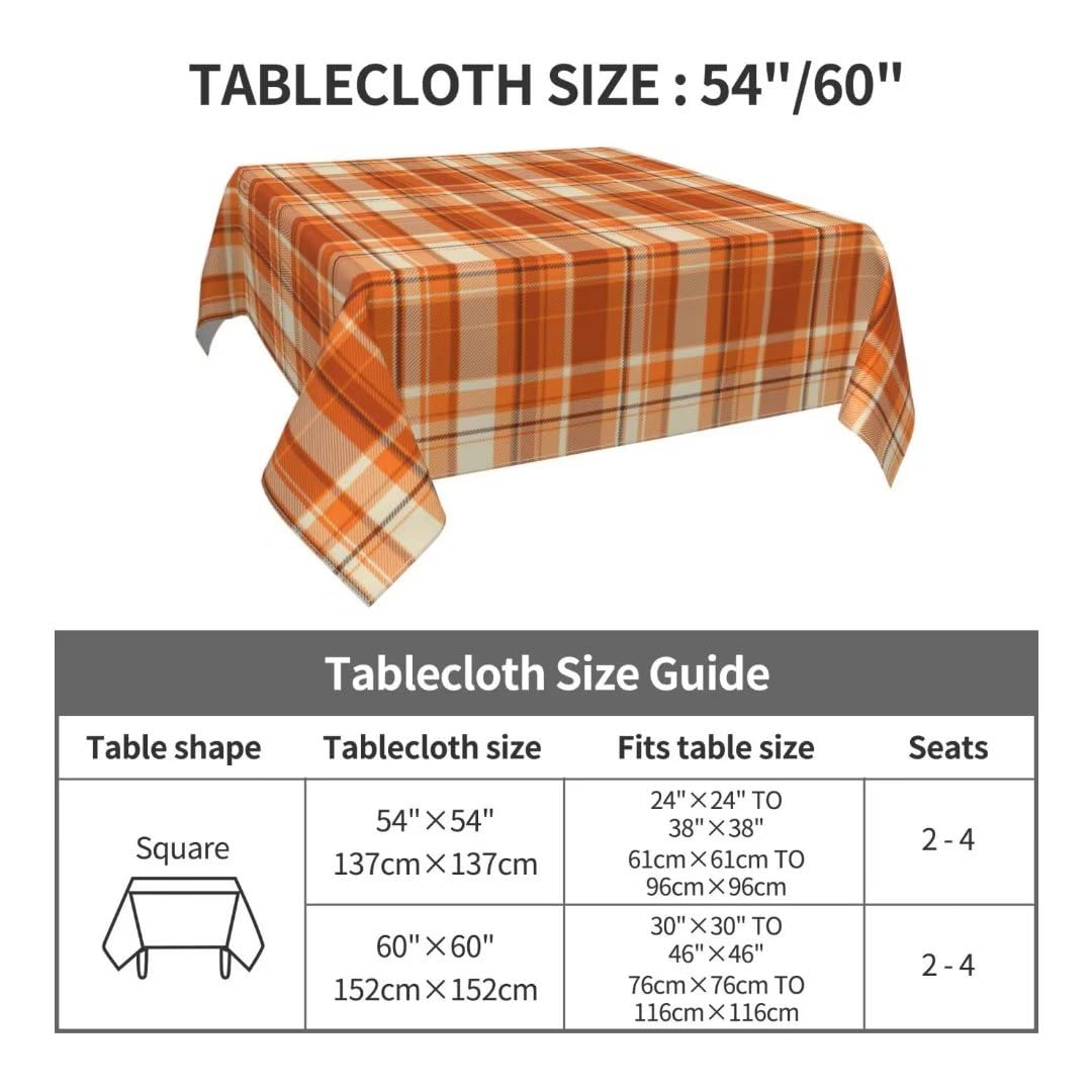 BETGINY Fall Tablecloth 60x60 Inch Square Autumn Thanksgiving Plaid Table Cloth Wrinkle Resistant Rustic Tablecloth for Holiday