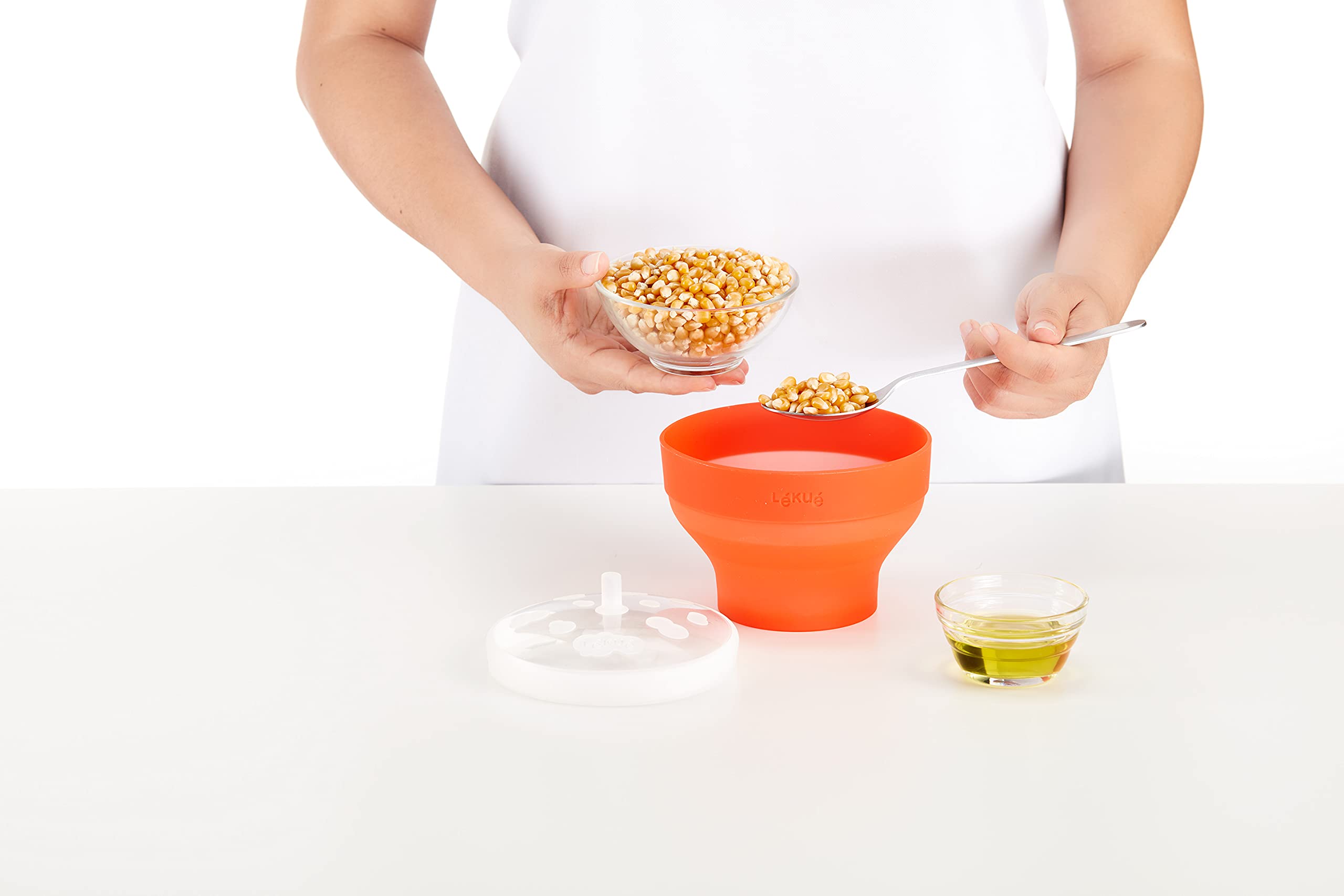 Lékué Mini Microwave Popcorn Maker, Silicone, 5 x 3.5in, Red, Model 0202227S01