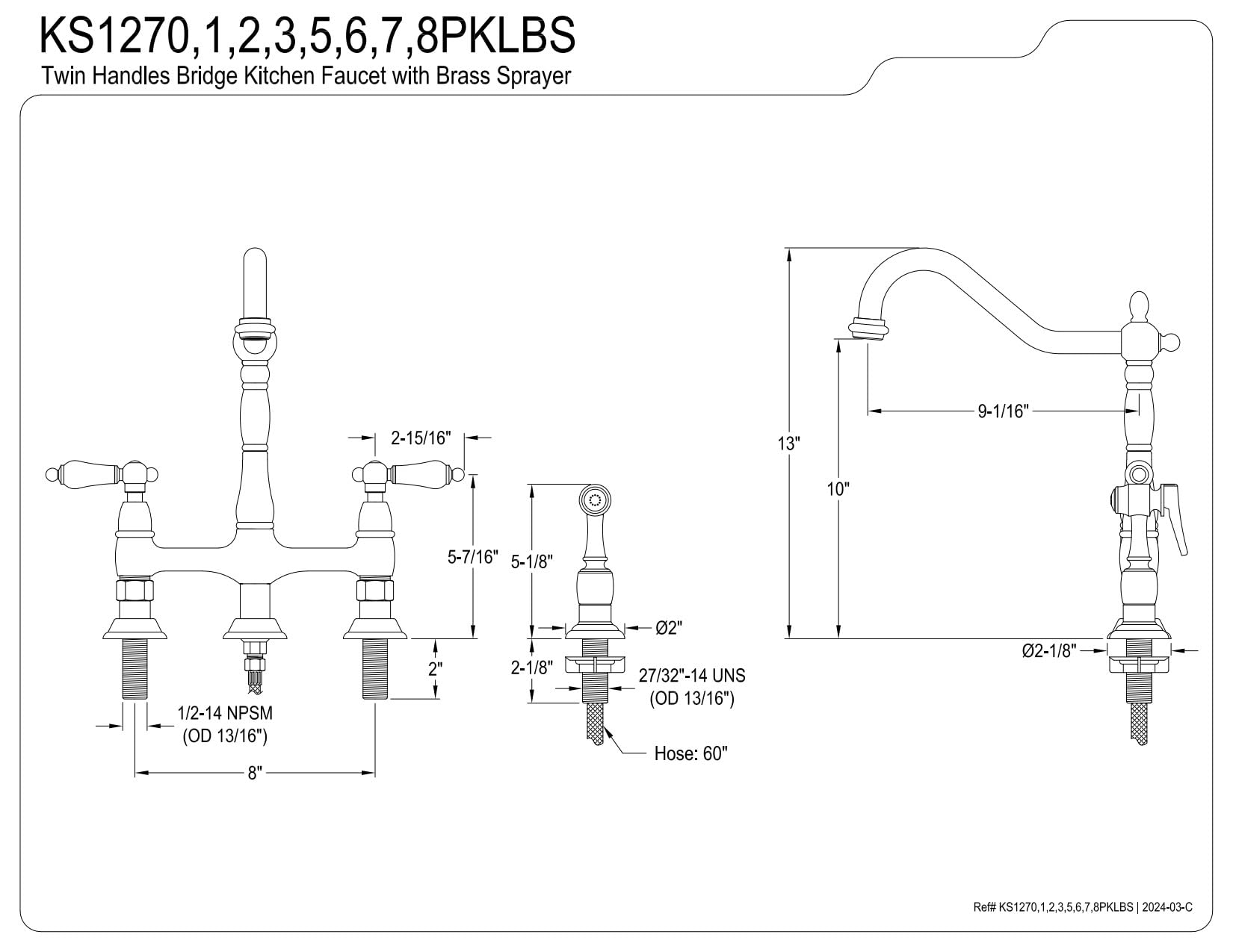 Kingston Brass KS1275PKLBS Duchess Bridge Kitchen Faucet with Brass Sprayer  Oil Rubbed Bronze