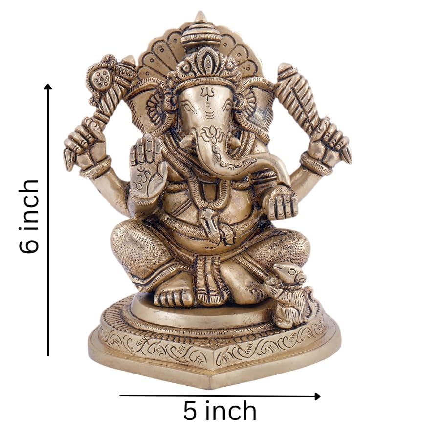 Shreeyaash Brass Lord Ganesha Murti Statue For Home And Office Pooja Puja Brass Sitting Ganesha Ganpati Idol For Gift Ganesh Big