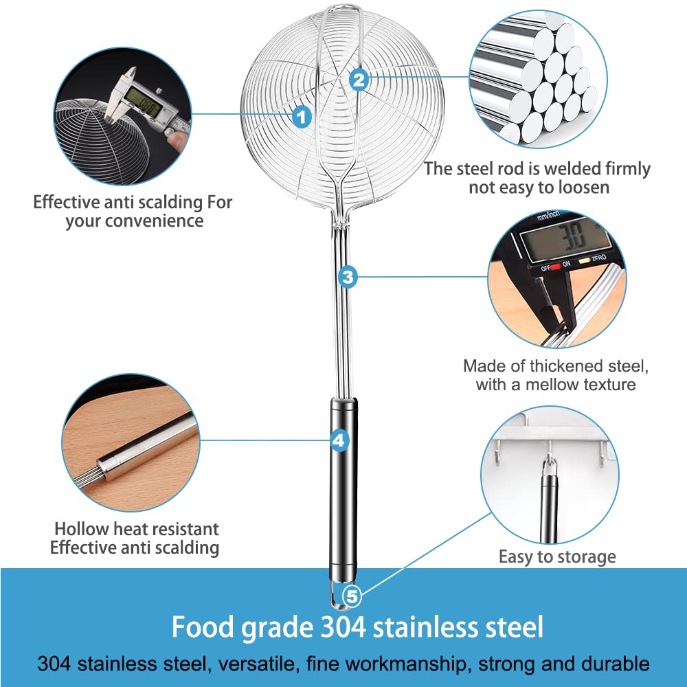 Aettechgd Steel Spider Strainer Skimmer Ladle, Strainer Spider Skimmers For Kitchen Cooking And Frying, Premium Strainer Spoon D