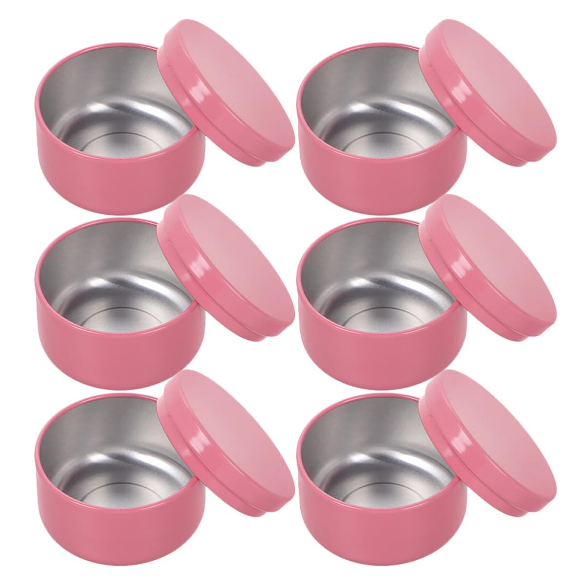 OSOLADY 6pcs Pink Round Metal Tins with Lids for Candle Making and Essential Oil Storage, Aluminum DIY Fragrance Oil Containers 